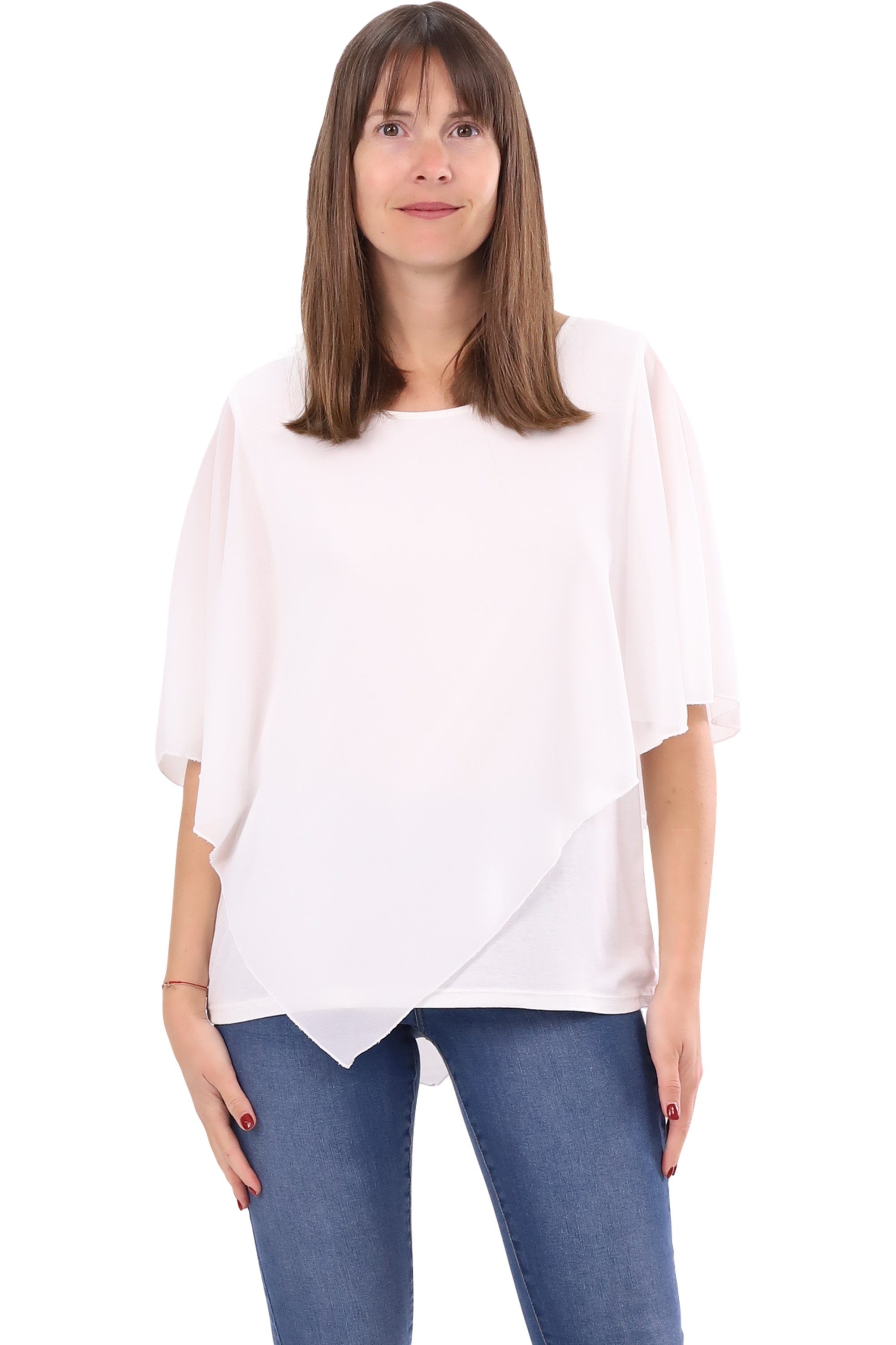 malito more than fashion Chiffonbluse malito Damen Chiffonbluse asymmetrisch 10732 Schlupfbluse Blusenshirt asymmetrisch geschnitten Einheitsgröße
