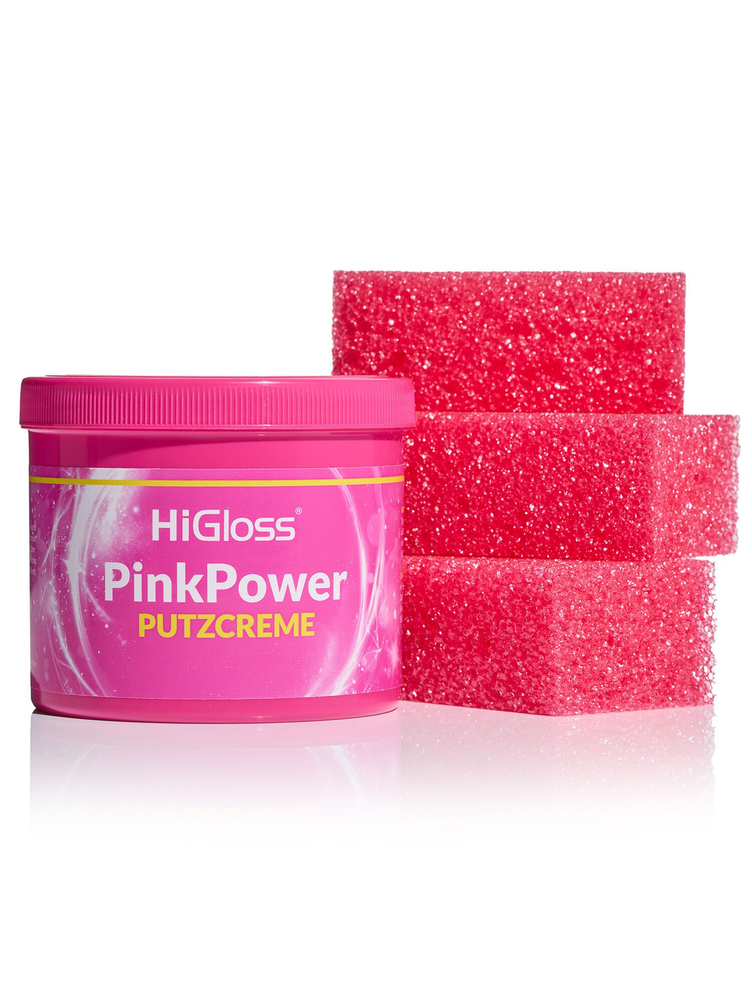 HiGloss Pink Power Putzcreme Putzstein (700g inkl. 3 Schwämme Multireiniger Metall, Keramik, Kunststoff, Reinigungspaste)