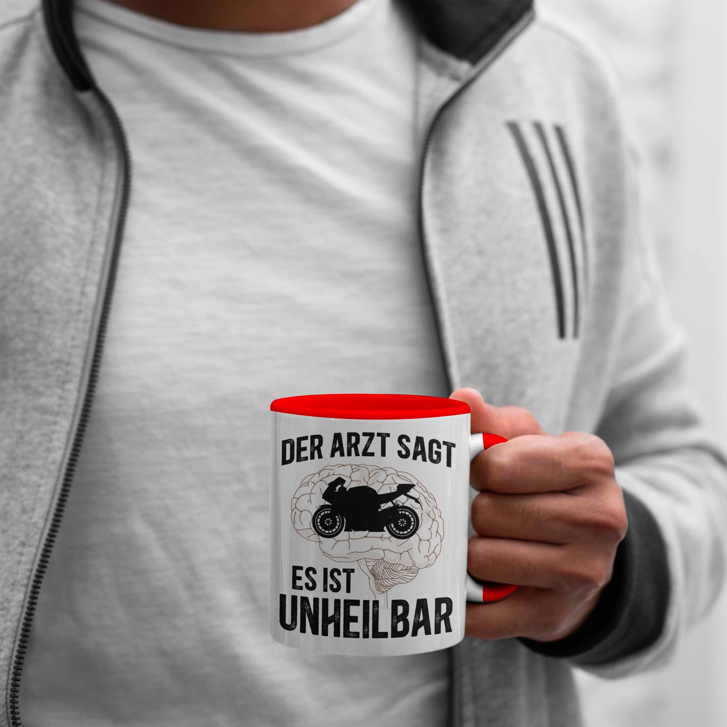 Trendation Tasse Trendation Biker Spruch Männer - Kaffeetasse Geschenk Rot Motorradfahrer Tasse für mit Herren Motorrad