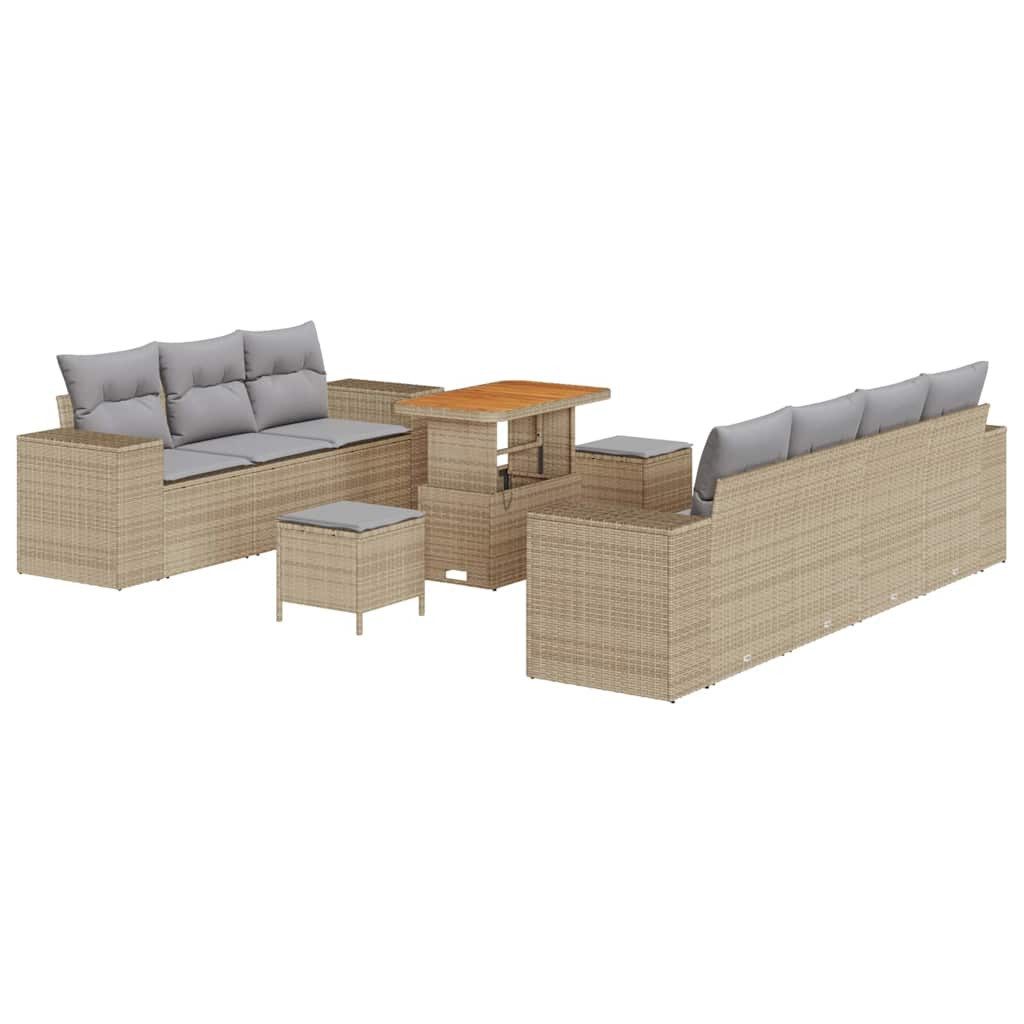 vidaXL Loungesofa Gartensofa-set 10 stk. 9-Sitzanzahl Beige und Hellgrau, 10 Teile