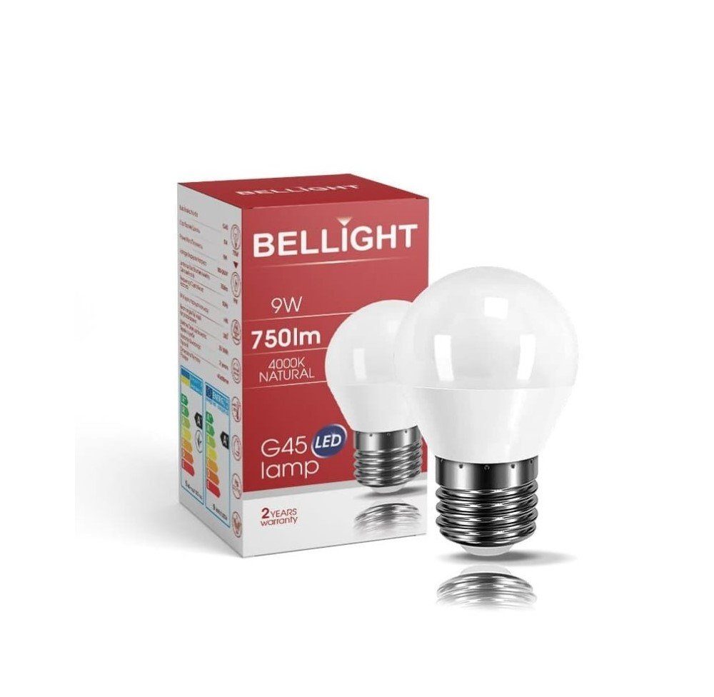 Bellight LED-Leuchtmittel 830lm 180V-260V 360° Neutralweiß G45 LED Neutralweiß 4000K, E27, 9W=75W E27 Tropfenform