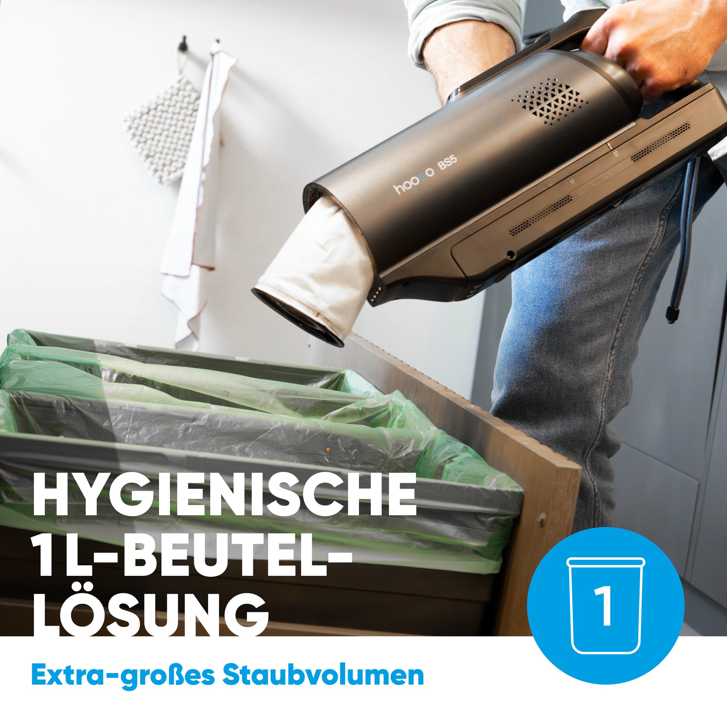 hoogo Akku-Hand-und Stielstaubsauger BS501 XL, 400,00 W, mit 1 Liter Staubbeutel, mit HEPA Filter, für Allergiker, Tierhaare, Qualität aus Deutschland