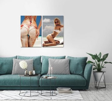 Sinus Art Leinwandbild 2 Bilder je 60x90cm Sexy Bikini Model Traumstrand Traumfrau Sommer Sonne
