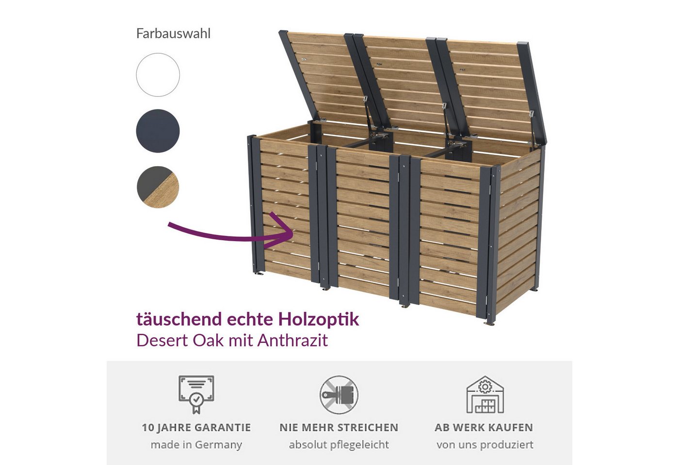 Thumbnail - FairGarden Mülltonnenbox moderne Mülltonnenverkleidung, aus Fenster-Kunststoff (PVC) (Komplett-Set in Weiß, Anthrazit un...