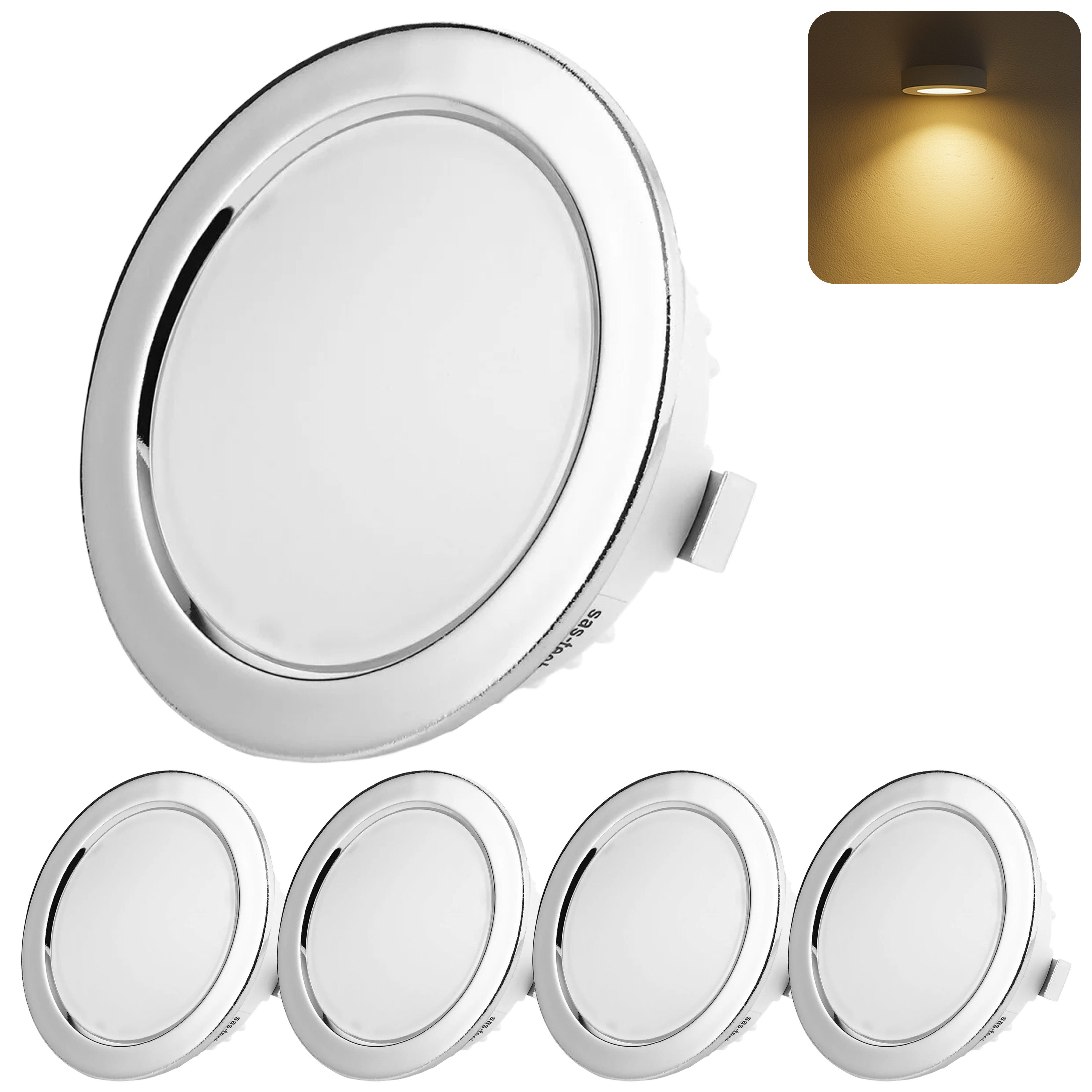 Sweet LED LED Einbaustrahler 4er Set 3,5W 230V IP44 Chrom Flach 21mm 3000K Möbel Einbauspots, LED fest integriert, 3000K - warmweiß, Deckenspots, Ø 65 mm, Einbauleuchten