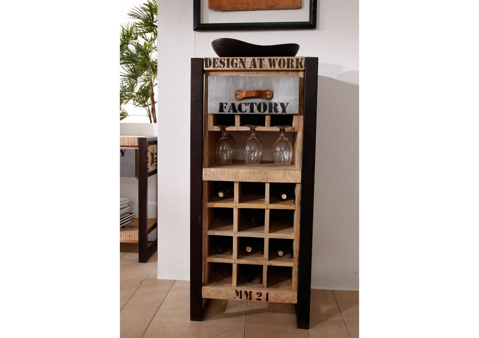 Massivmoebel24 Weinregal FACTORY, 1-tlg., Weinregal Mango 51x40x110 natur bedruckt FACTORY #35