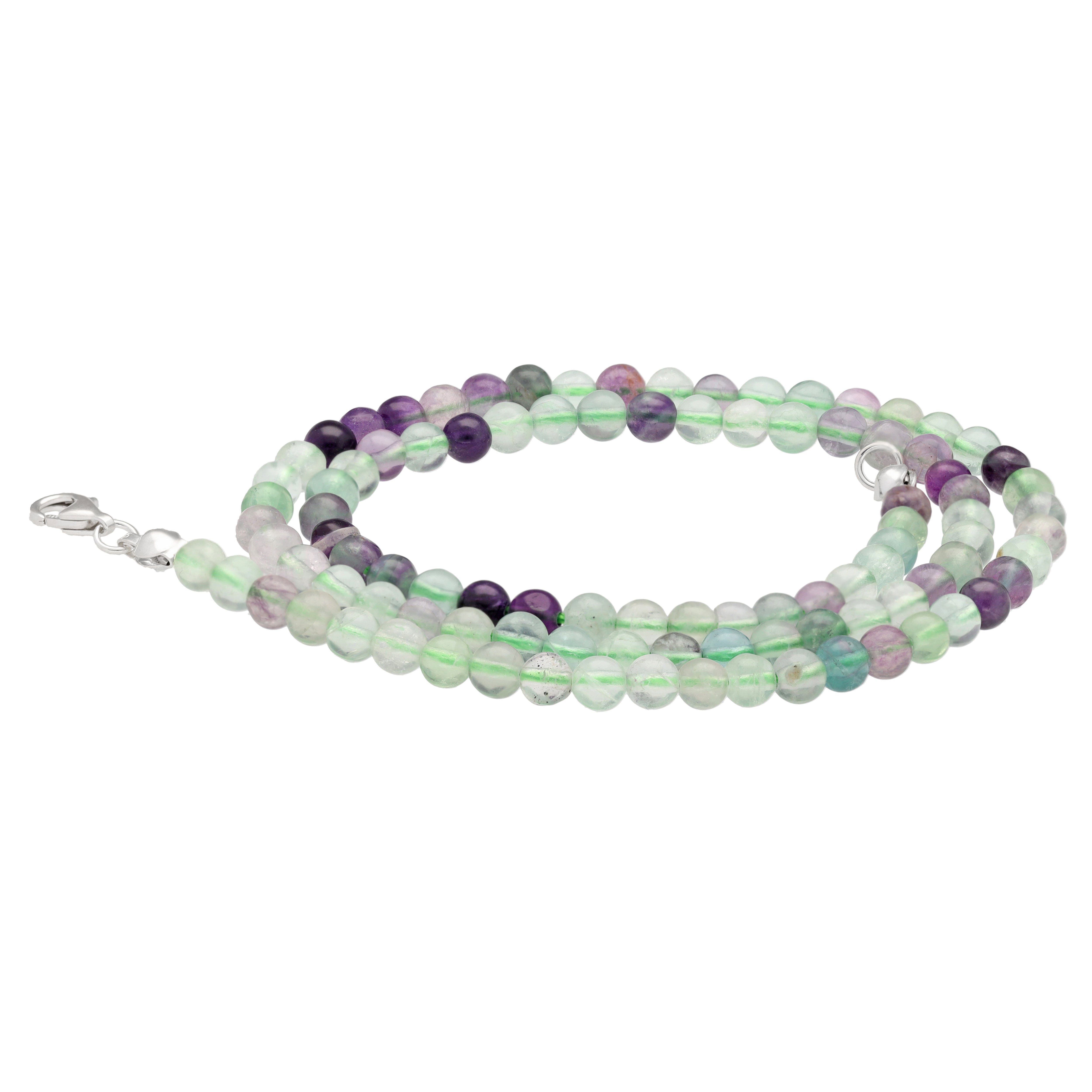 Lebensquelle Plus Kette ohne Anhänger Fluorit, bunt Kugelkette, Ø 4mm mit 925er Silber Verschluss, 45cm