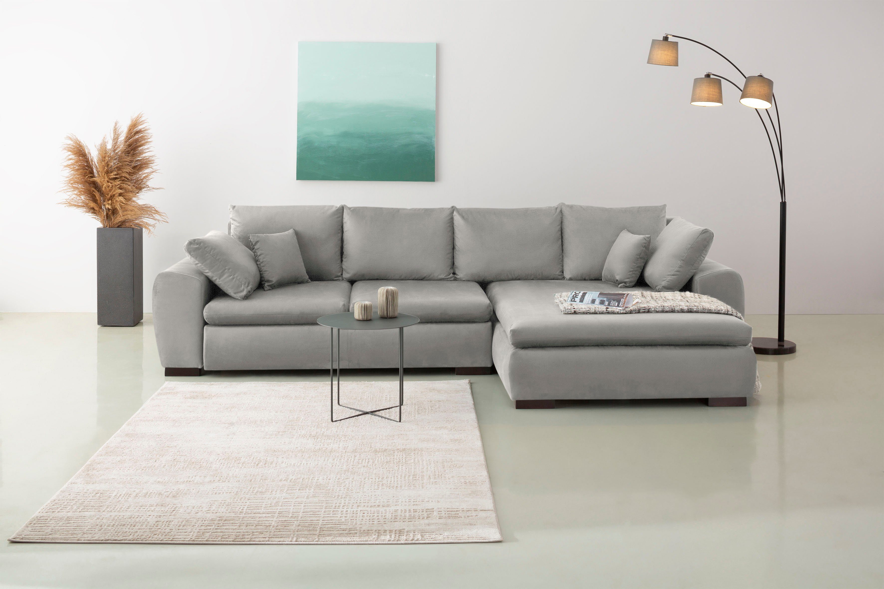 Home affaire Ecksofa Cara Mia L-Form, B: 325 cm, XXL-Sofa mit 4 Zierkissen, mit Schlaffunktion & Bettkasten, Liegefl. 145x270 cm