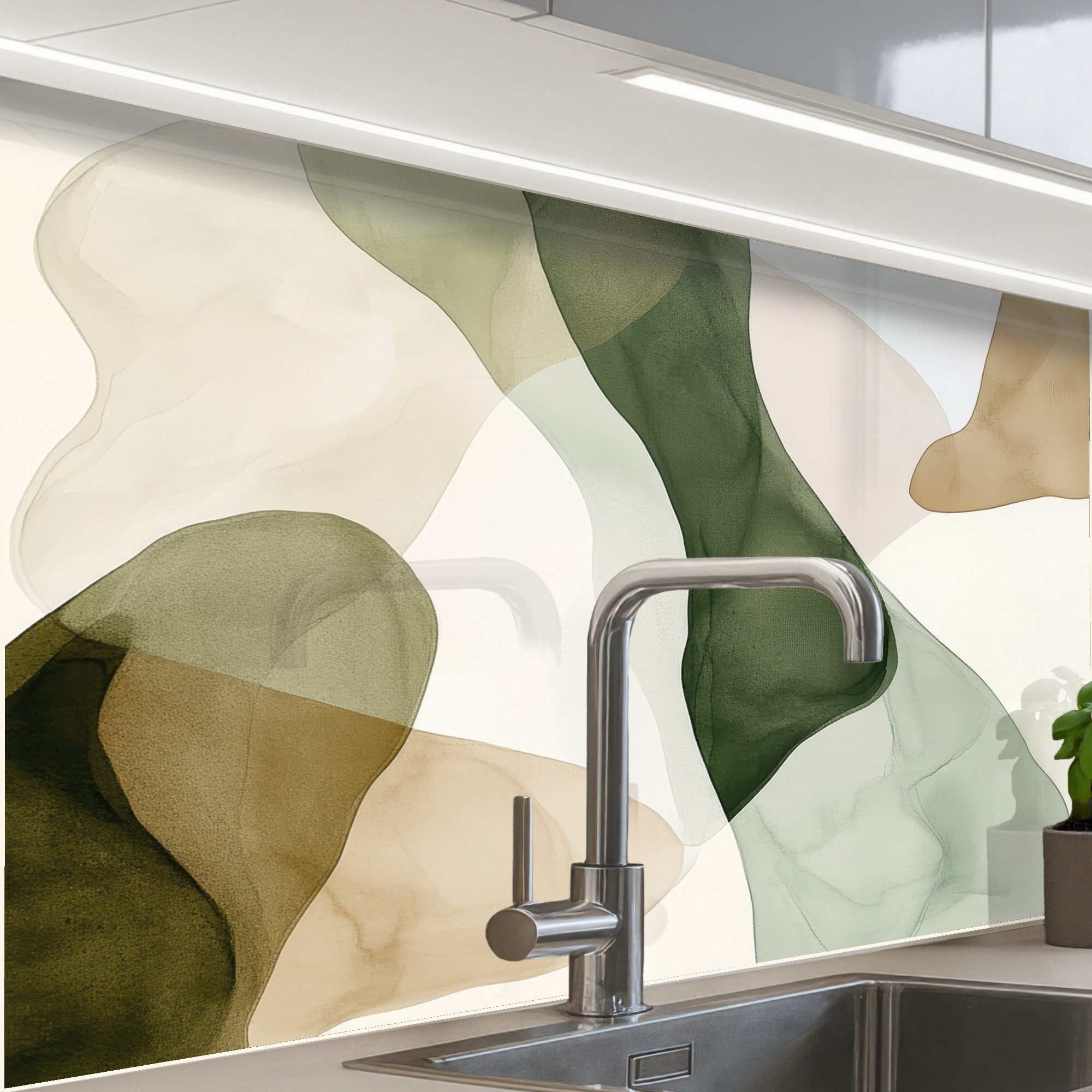 KitchenYeah Küchenrückwand selbstklebend Japandi - Abstrakt - Grün, (1-tlg) günstig online kaufen