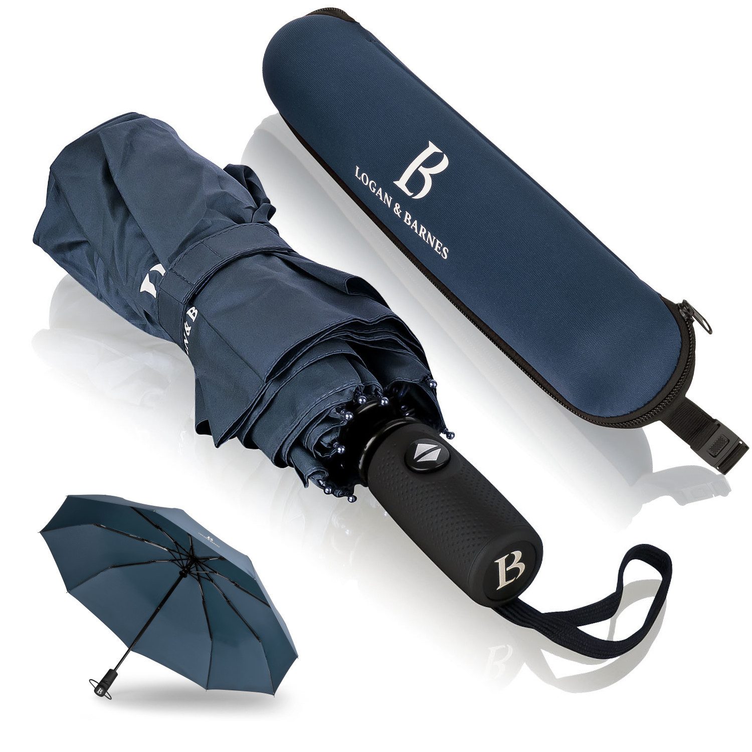 Logan & Barnes Taschenregenschirm Boston, Sturmfest bis 140 km/h