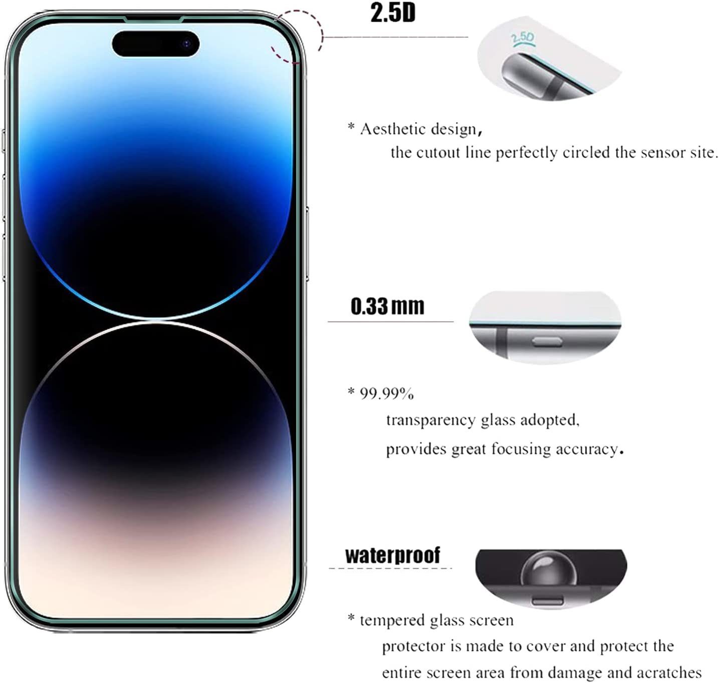 MSM Displayschutzglas 2X Schutzglas (Display + Kamera) für iPhone 14 Pro Max Panzerfolie – Bild 5 von 5