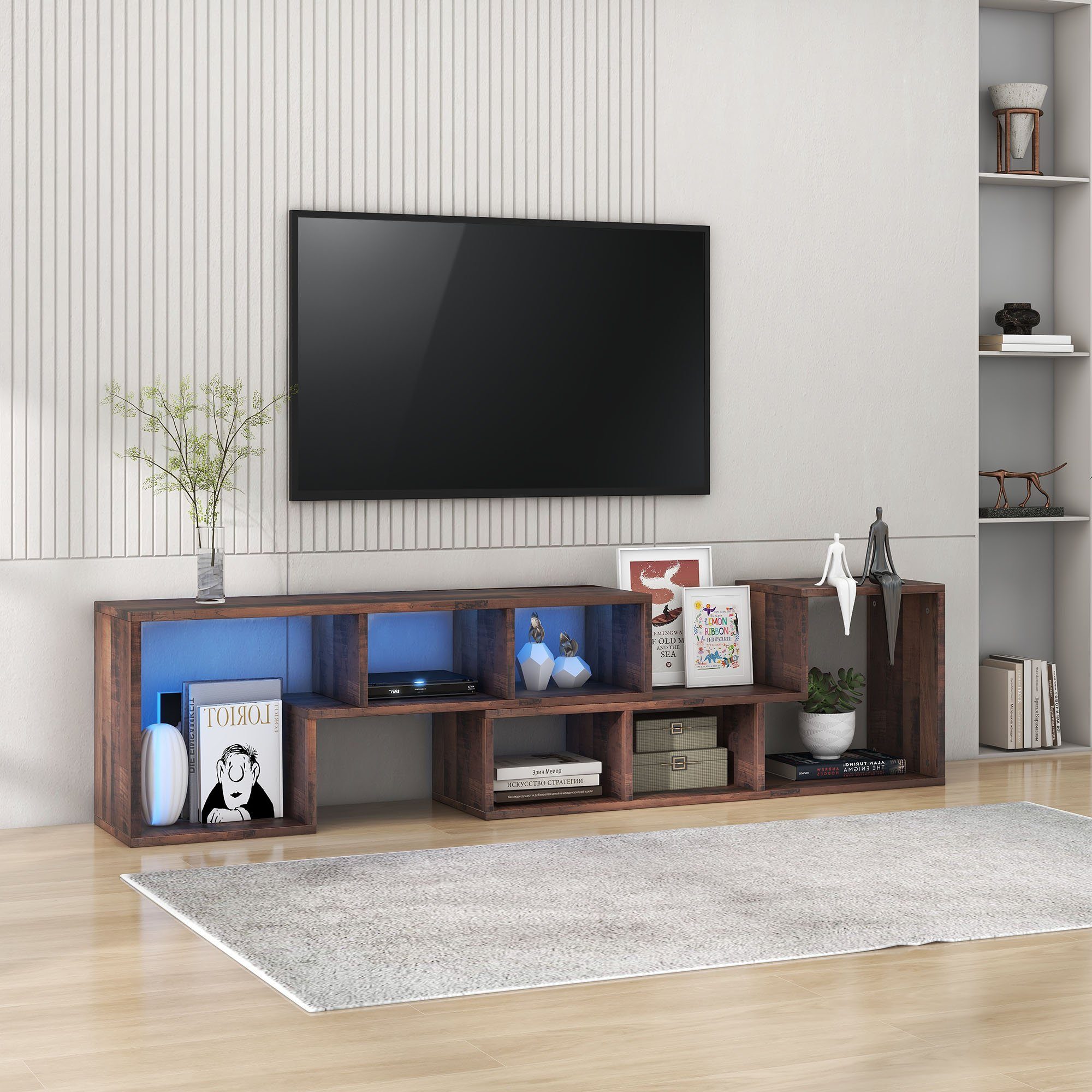 Bücherregal, TV-Ständer TV-Schrank REDOM Lowboard,verstellbar LED-Beleuchtung mit