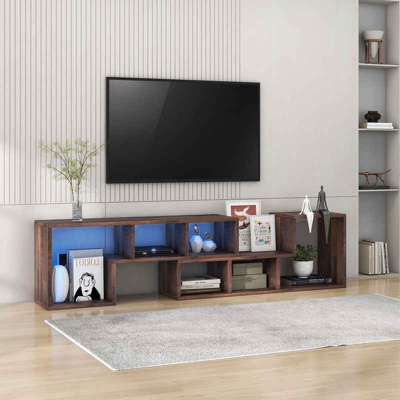 REDOM TV-Schrank Lowboard,verstellbar mit LED-Beleuchtung Bücherregal, TV-Ständer