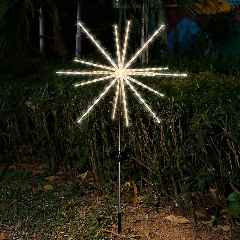 Rosnek LED-Lichterkette Solar, Outdoor Lights, Feuerwerk Timer, Warmweiß Deko, Wasserdicht, Meteor mit Landschaft für Weg Garten IP65 Fernbedienung