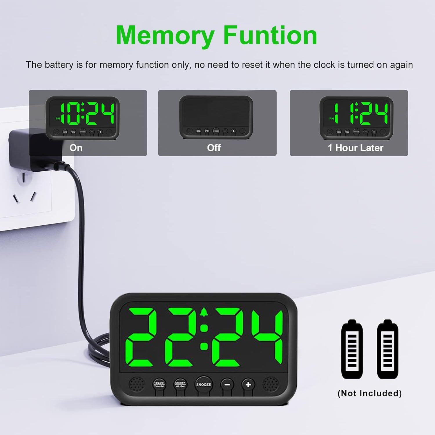 FELIXLEO Funk-Radiowecker Digitaler Wecker Grosse LED Anzeige Lauter Wecker Snooze 12 24HR – Bild 4 von 5