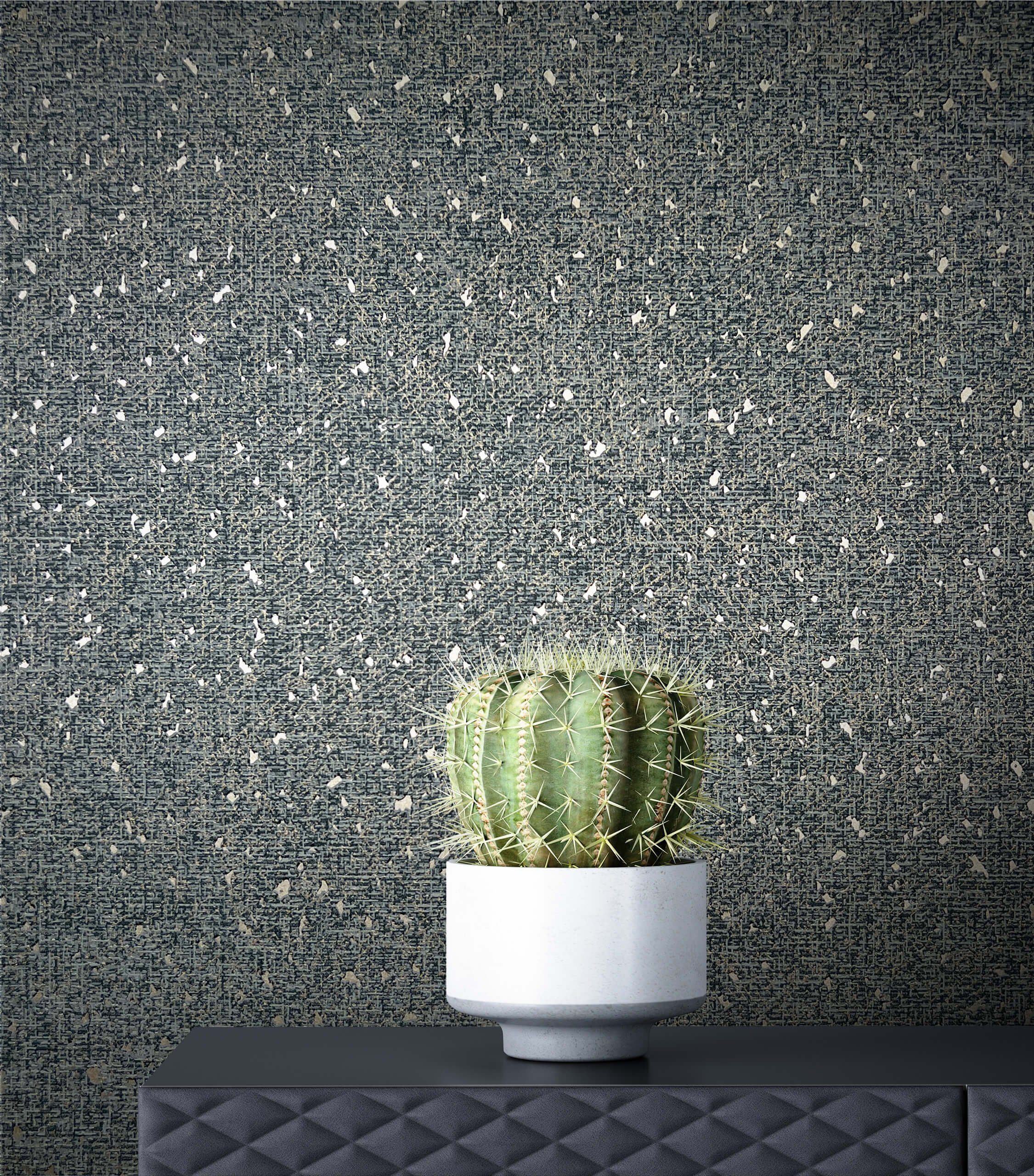 Newroom Vliestapete Nea Anthrazit Tapete Metallic Leicht Glänzend,Einfarbig,Flocken, Grau Tapete Uni Leicht Glänzend - Metallic Unitapete Anthrazit Modern Klassik Einfarbig Flocken für Wohnzimmer Schlafzimmer Flur, Unitapete