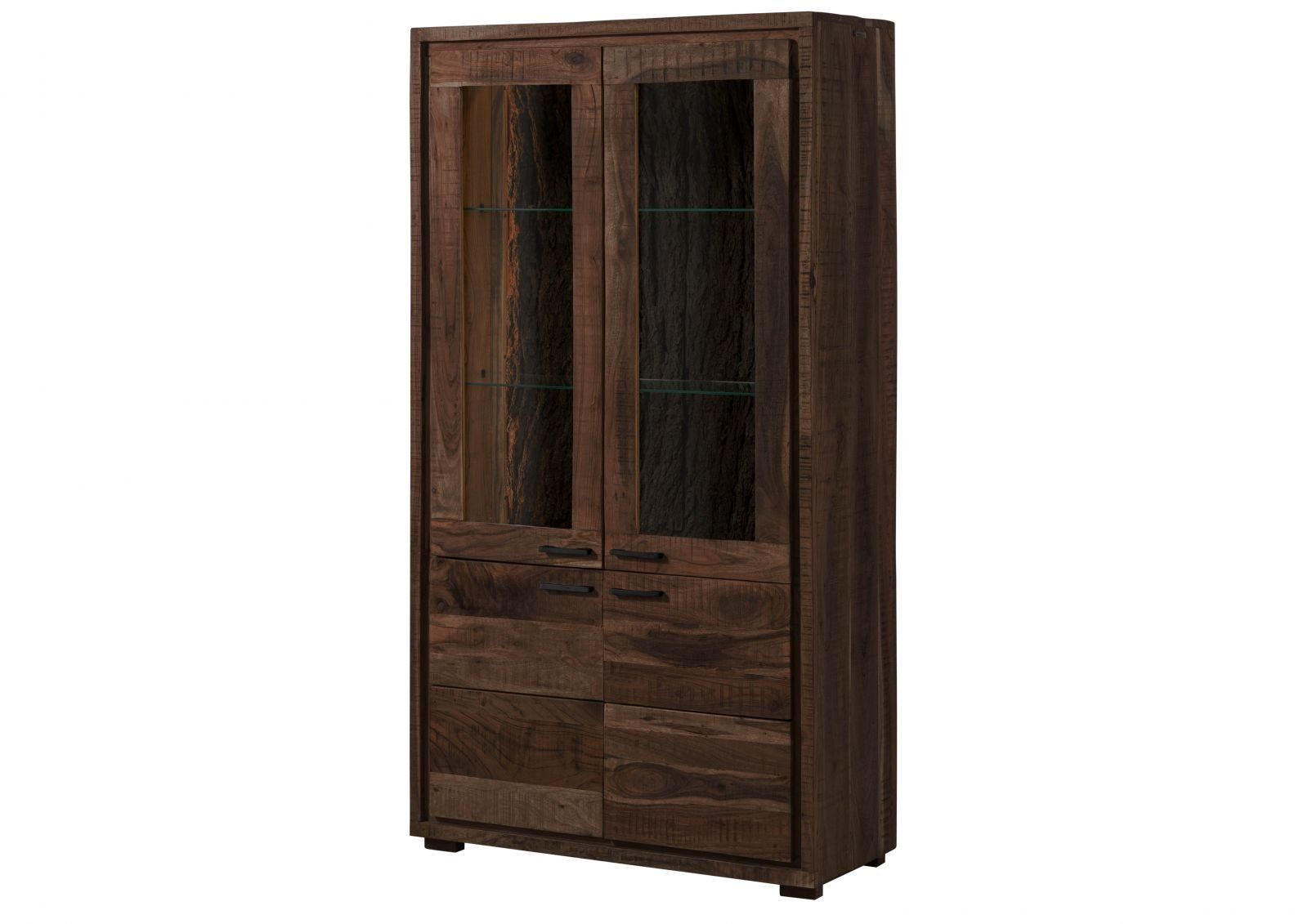 Massivmoebel24 Standvitrine BARK (Vitrine Akazie 98x40x180 dunkelbraun lackiert BARK #208) Vitrine Akazie 98x40x180 dunkelbraun lackiert BARK #208