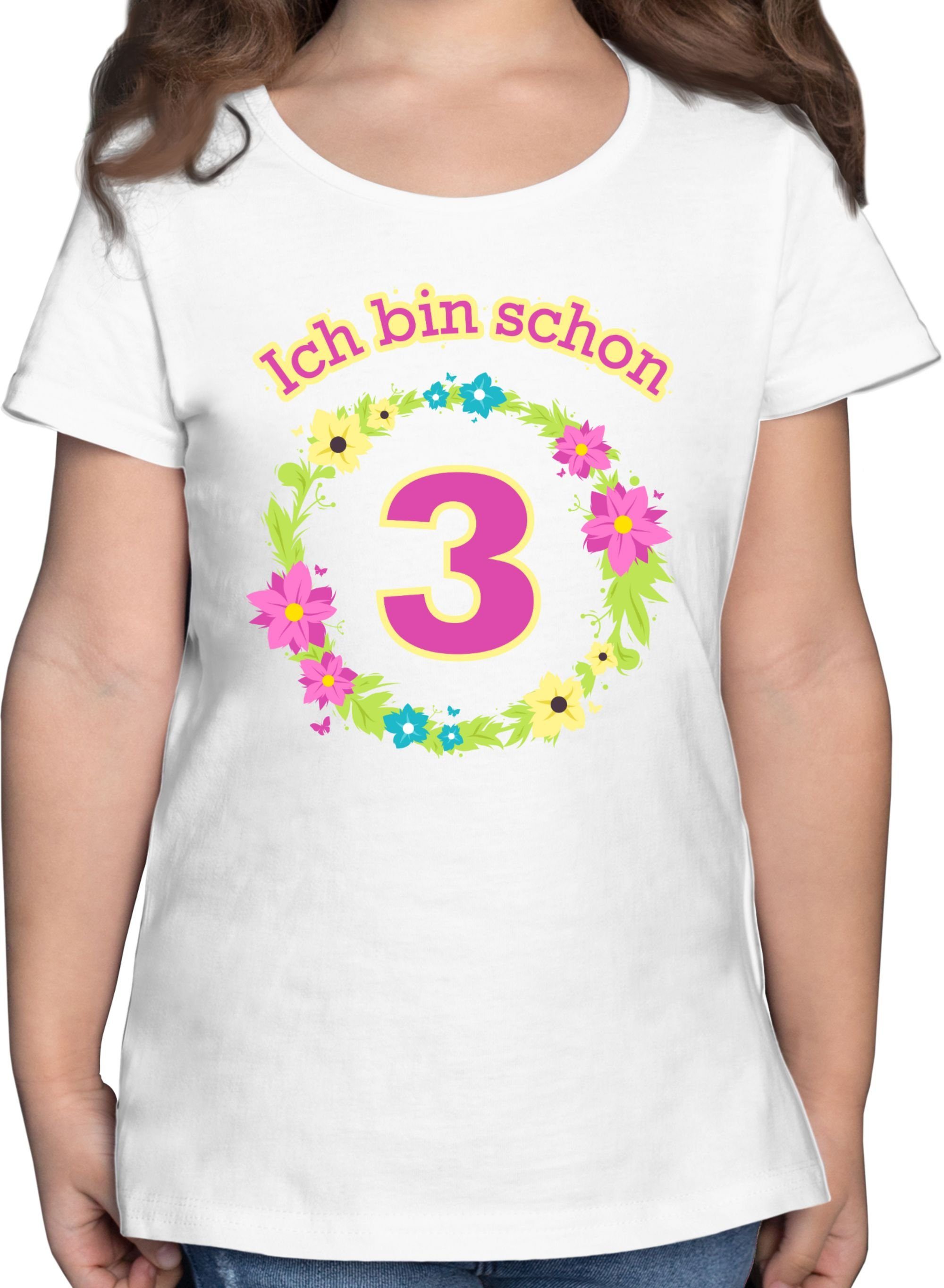 Shirtracer T-Shirt Ich Blumenkranz Geburtstag schon bin drei 2 3. Weiß