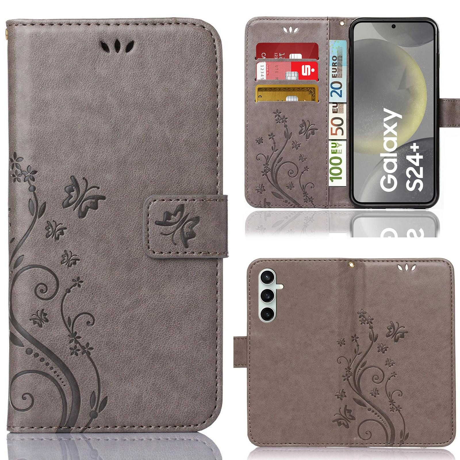 Numerva Handyhülle Bookstyle Flower für Samsung Galaxy S24 Plus, Handy Tasche Schutzhülle Klapphülle Flip Cover mit Blumenmuster