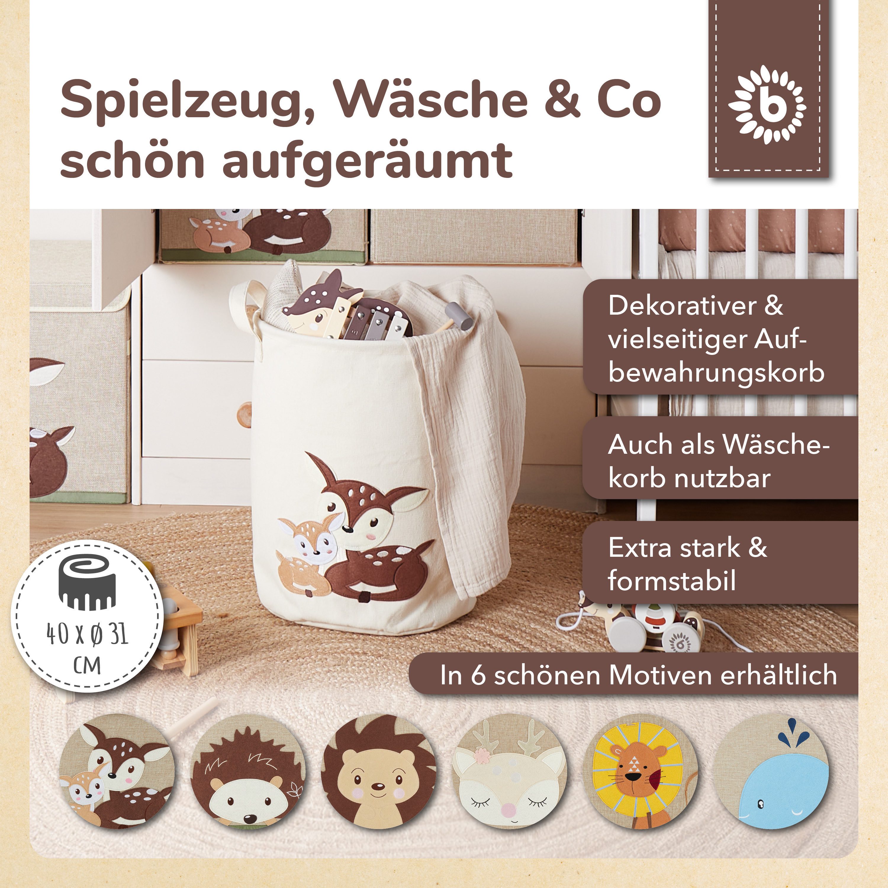 BIECO Wäschetasche Wäschekorb Baby Rehe Aufbewahrungskorb Kinder Wasserabweisend
