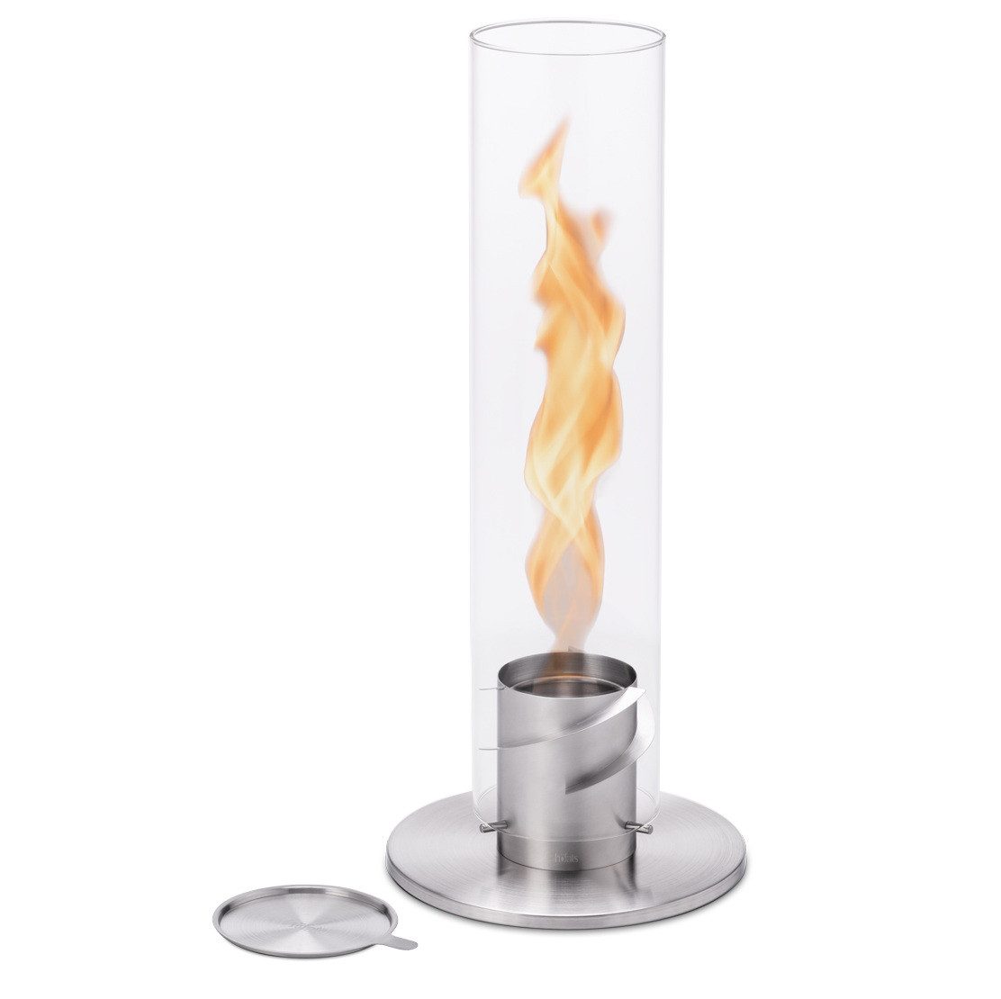 höfats Tischfeuer SPIN 90, 120 (Tischfeuer, Windlicht, Gartenfackel und Bioethanolkamin aus Edelstahl, Tischkamin für Indoor und Outdoor), strahlt angenehme Wärme ab