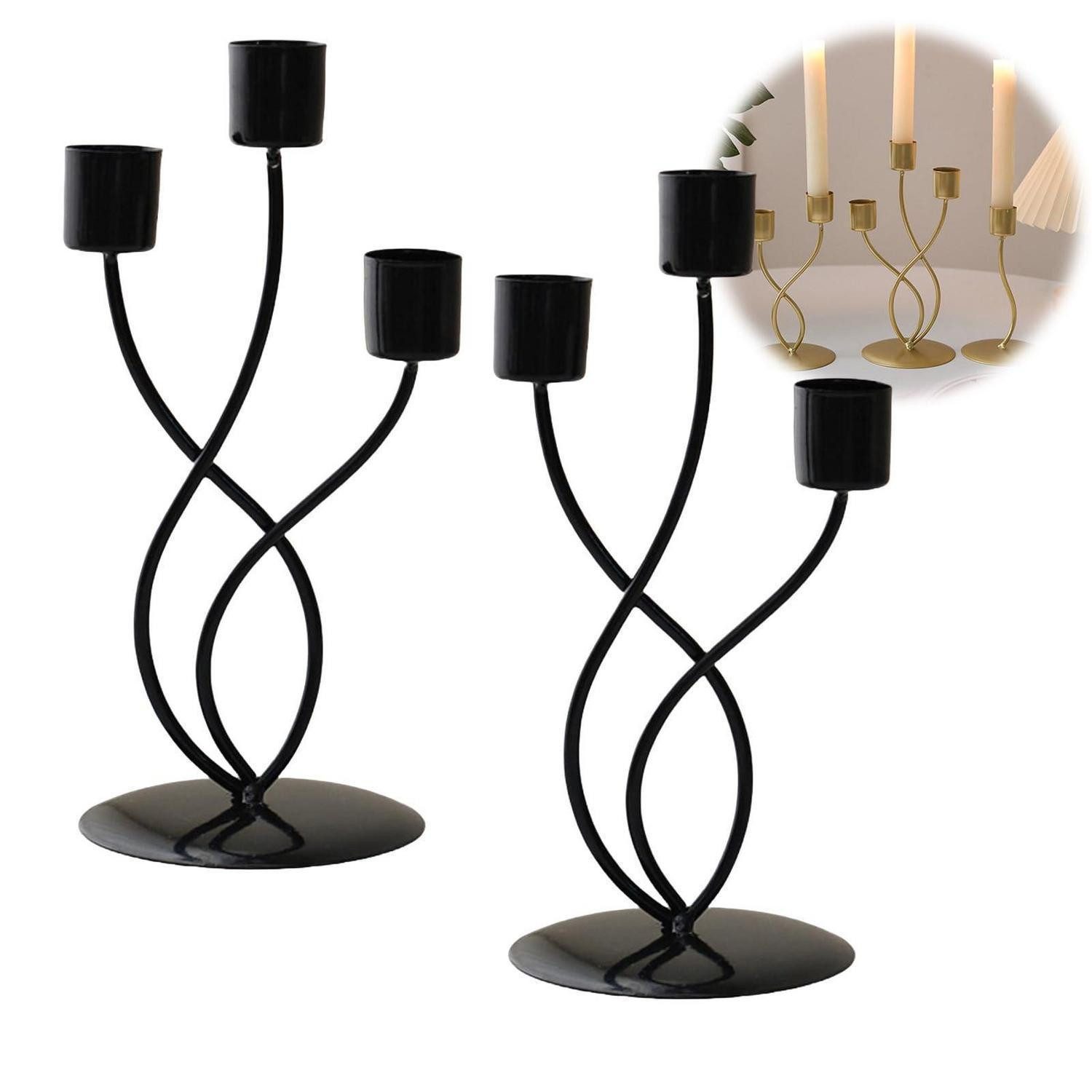 LuxusKollektion Tischkerzenhalter Kerzenständer 2er Set Gold Schwarz Blumen-Design (2 St)