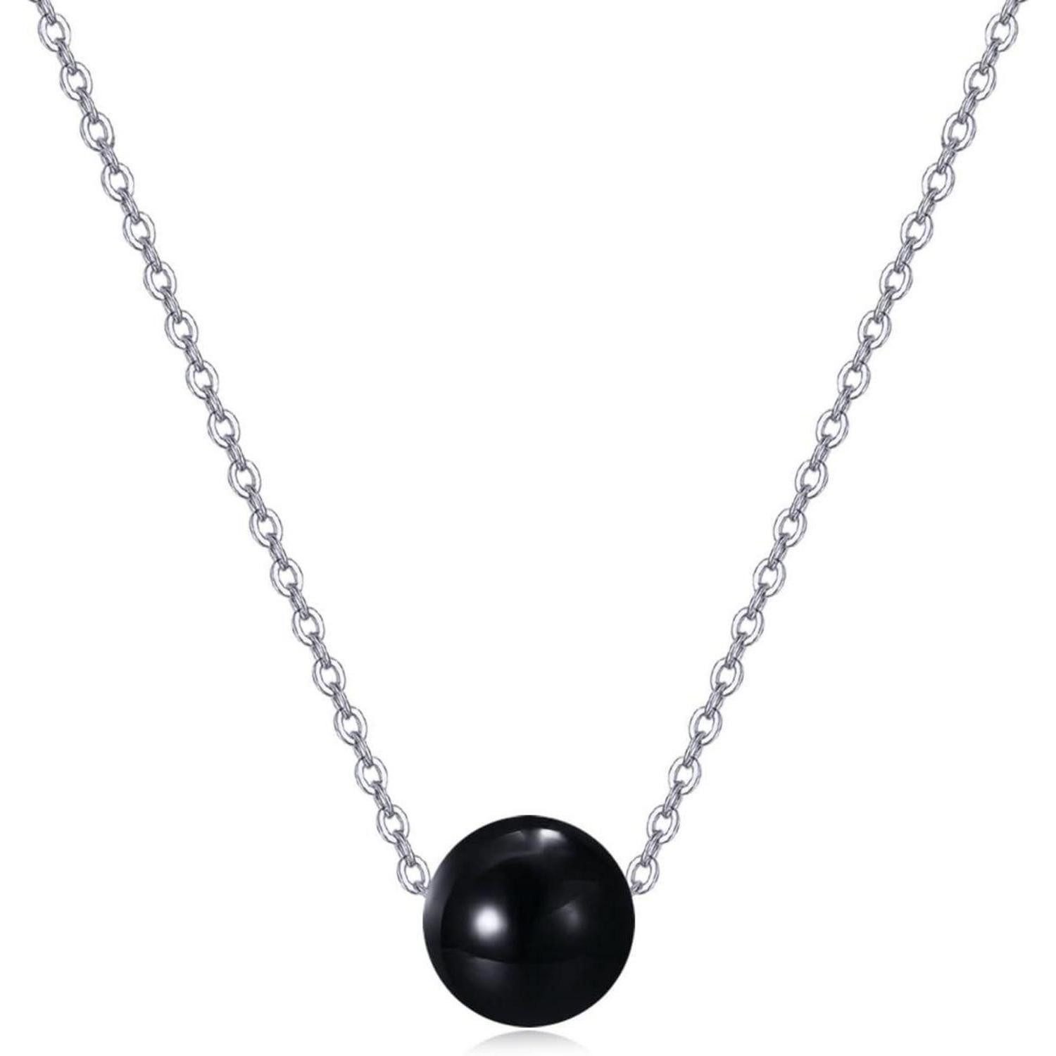Perlenkette Choker Halskette Perle Onyx 8mm Sterling Silber