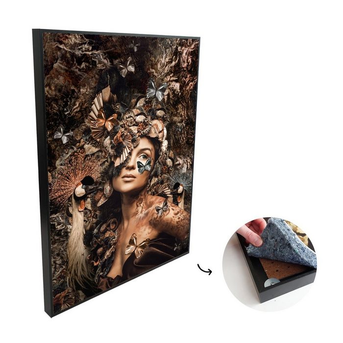 MuchoWow Akustikplatte Luxus - Frau - Tiere - Schmetterlinge - Vögel (1-St) Gemälde für die Raumakustik Wohzimmer Schlafzimmer Bilder Deko