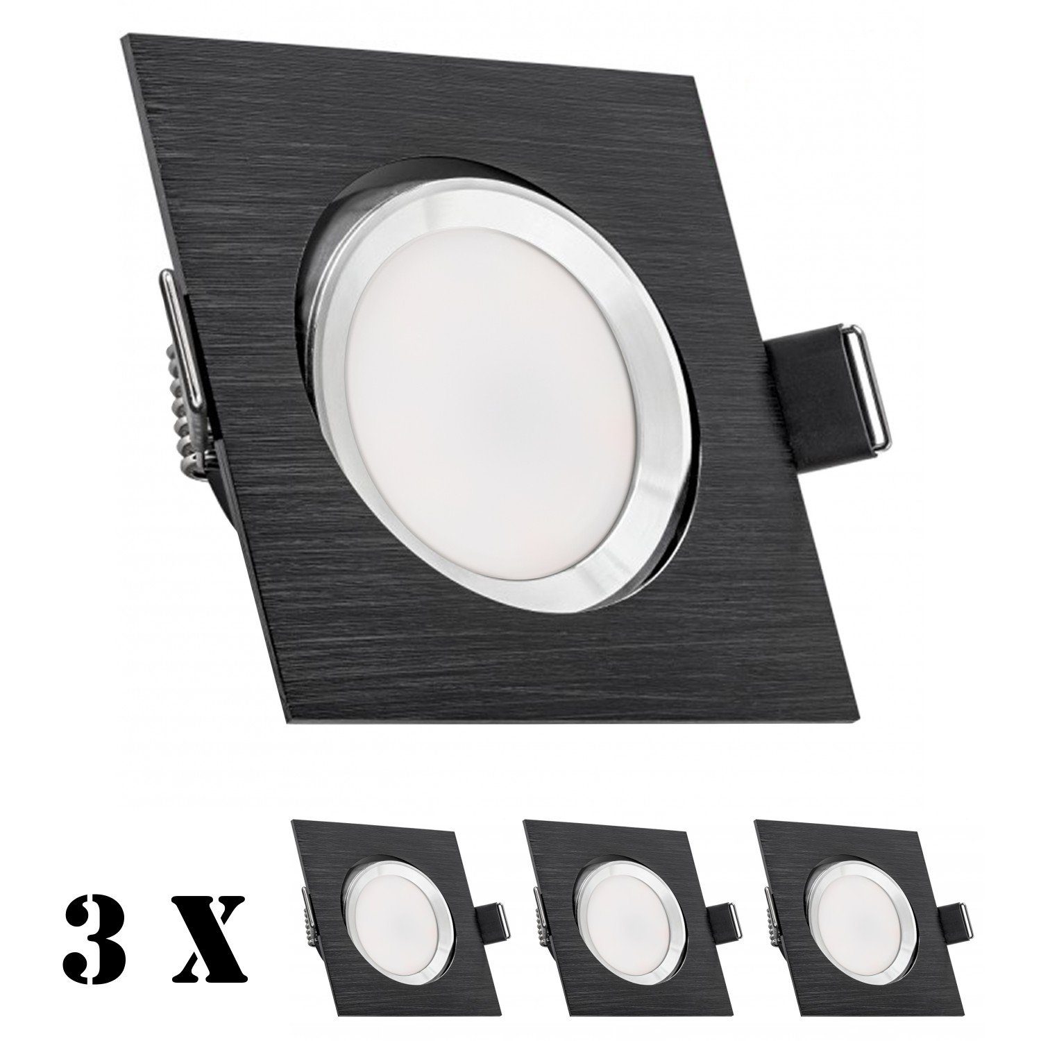 extra flach 5W in LEDANDO Leuchtmittel Einbaustrahler schwarz 3er LED Set LED Einbaustrahler mit