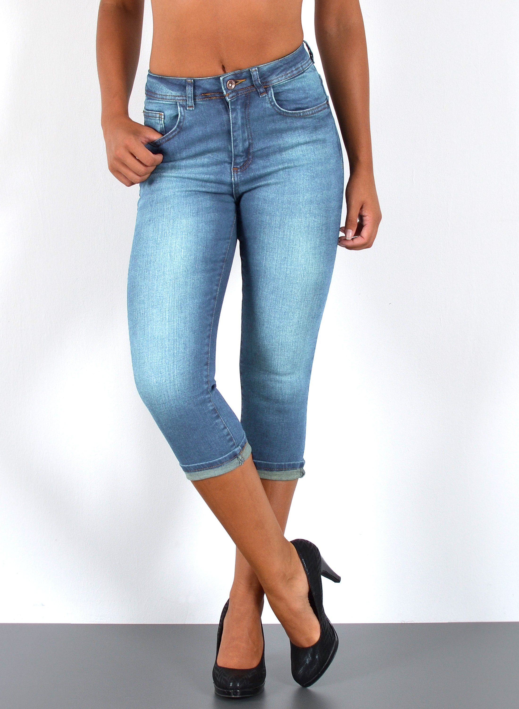 ESRA Caprijeans Damen 3/4 Capri Jeans Hoch-Bund Sommer Hose kurze Jeans Sho günstig online kaufen