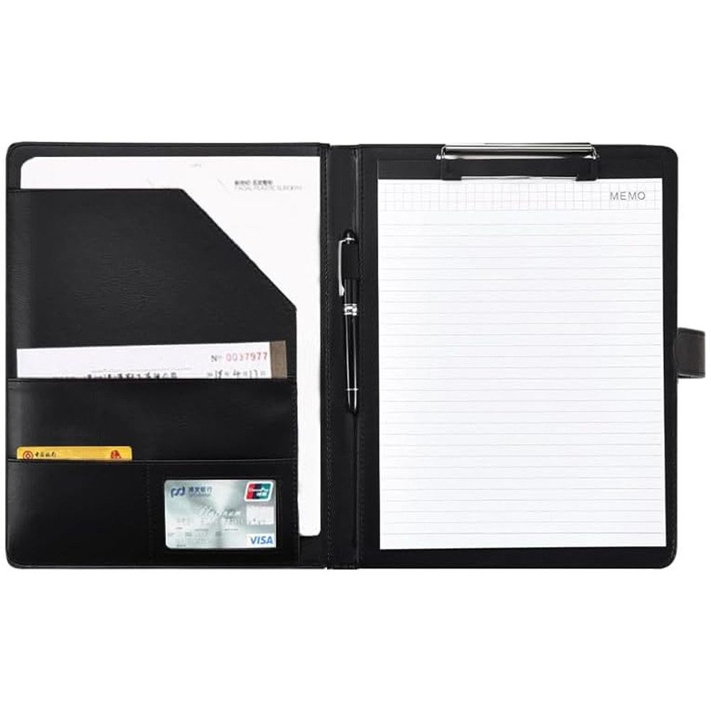 TUWENA Konferenzmappe A4 Klemmbrettmappe,PU Dokumententasche Klemmbrett Schreibmappe Schwarz, Notizzettel und Quittungen Bmappe Magnetverschluss für Büro und Schule