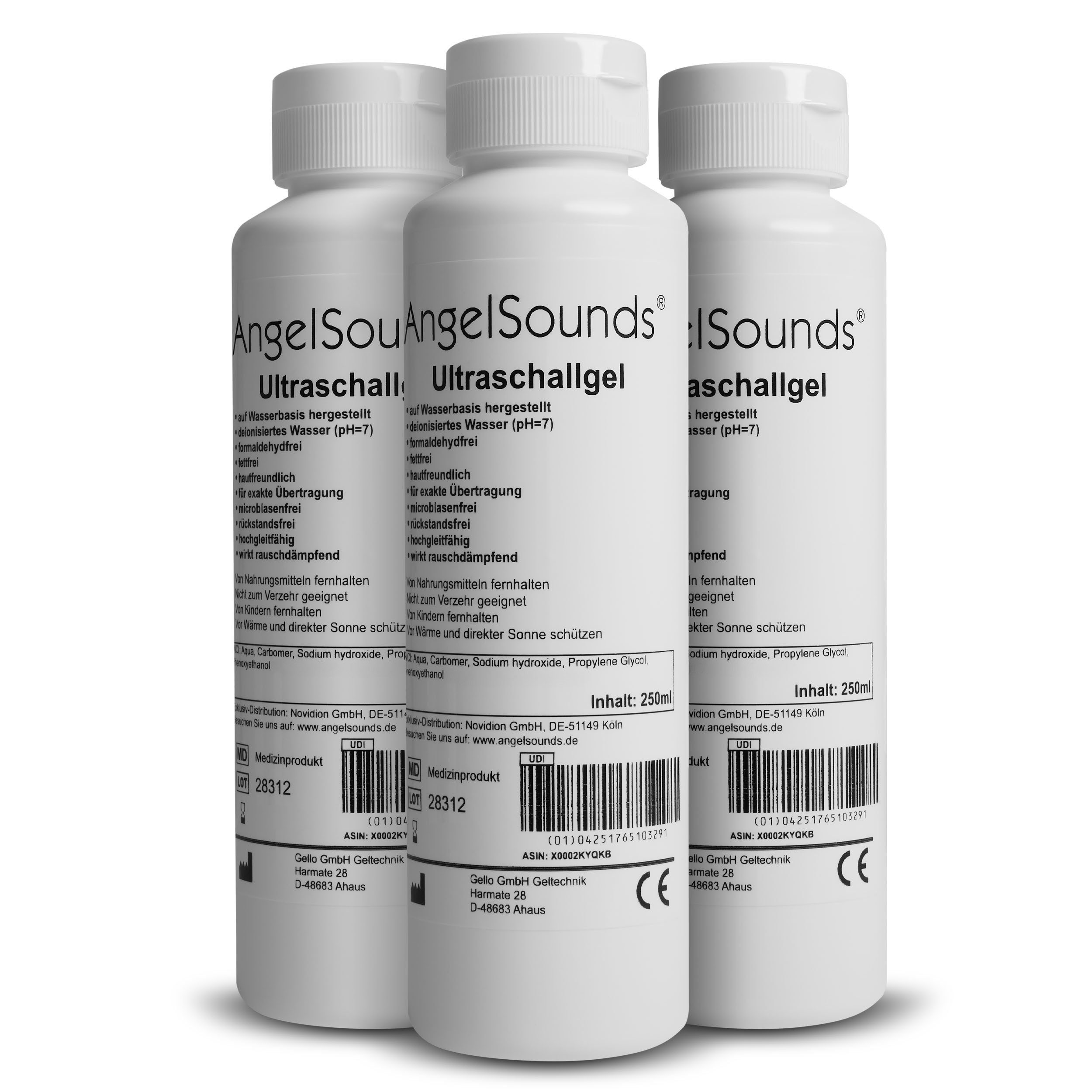 AngelSounds Babyphone Ultraschallgel - Fetal-Doppler & Sonographie Gel (3x 250ml)