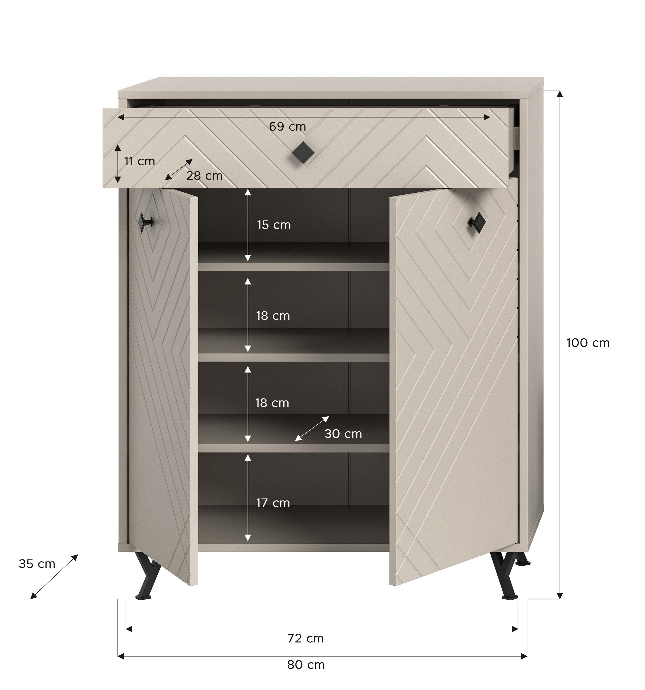 xonox.home Schuhkommode in Sandbeige Matt - 80x100x35cm (BxHxT)