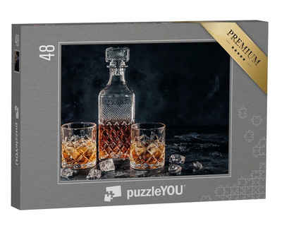 puzzleYOU Puzzle Whiskey-Gläser mit einem quadratischen Dekanter, 48 Puzzleteile, puzzleYOU-Kollektionen Whisky