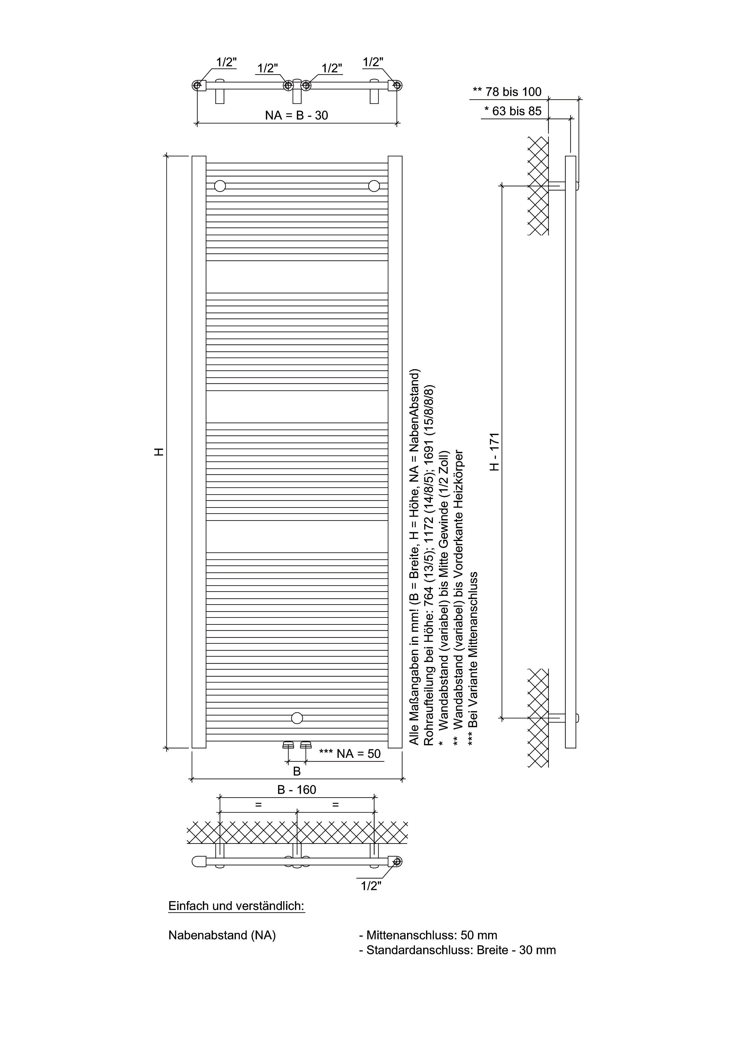 Ximax Badheizkörper weiß 1172 x Tip Watt, 600 Mittenanschluss, 680 mm, mm