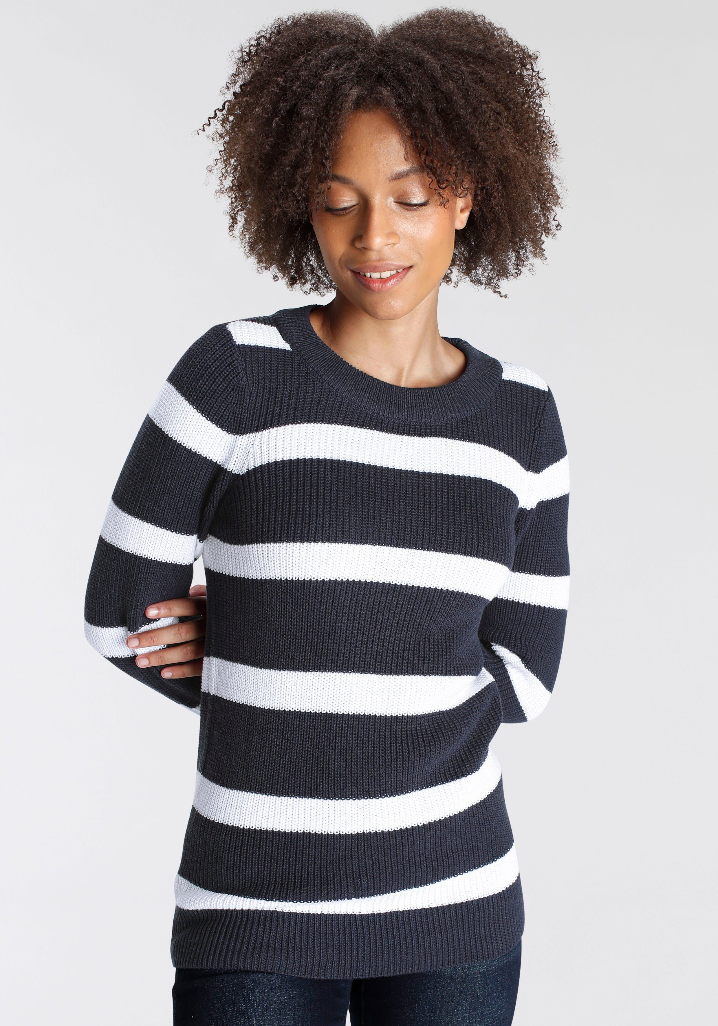 Arizona Rundhalspullover aus Grobstrick im Streifendesign günstig online kaufen