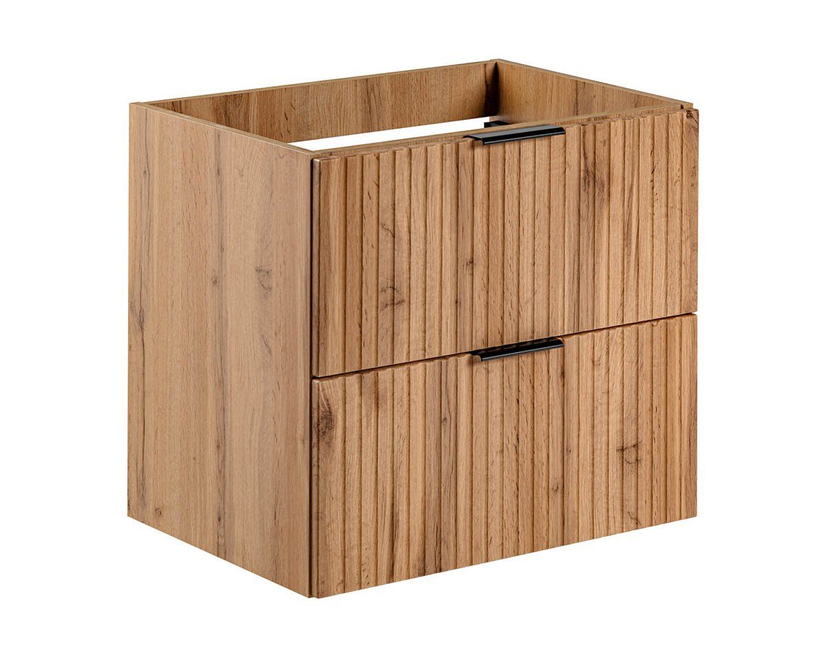 einfachgutemoebel Waschtisch-Set Badezimmer Waschplatz Portree 60cm, Aufsatzbecken, Wotan-Eiche black, (Badmöbel Set, 1-St., Waschtisch Unterschrank)