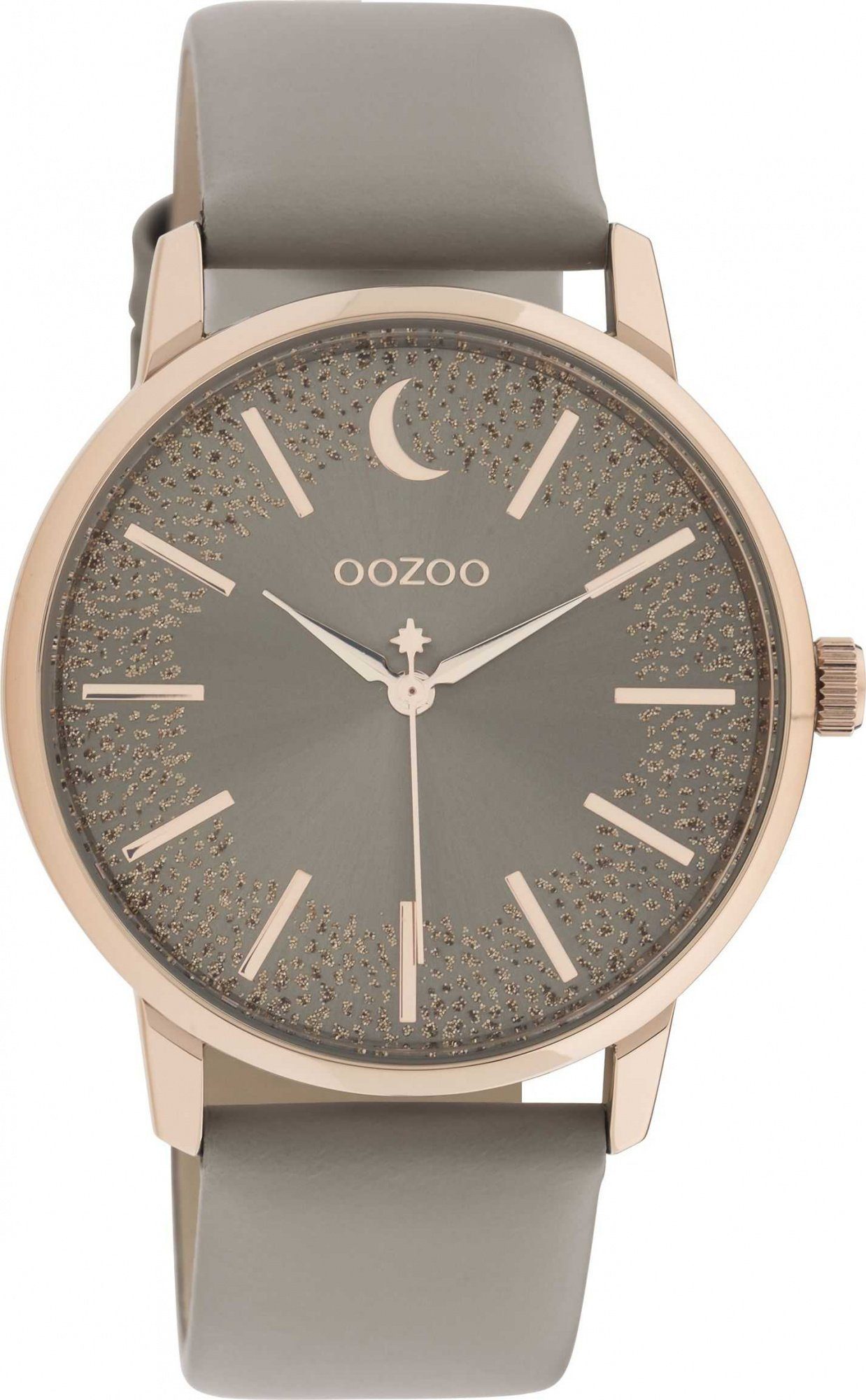 OOZOO Quarzuhr Damenuhr C11041 Armbanduhr Taupe Rose Glitzer-ZB Lederband 4 günstig online kaufen