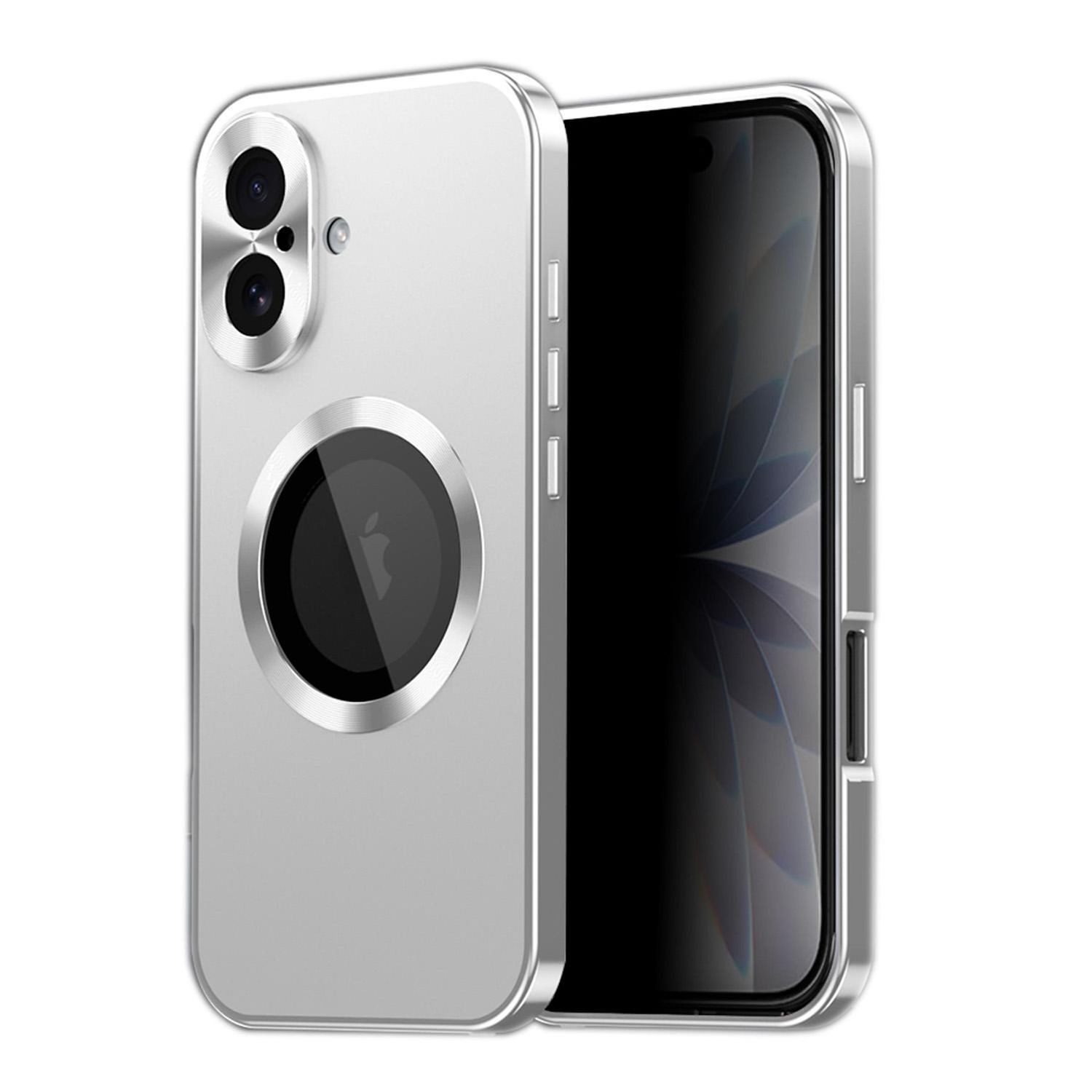 Wigento Handyhülle Für Apple iPhone 17 Full Cover MagSafe Hülle Metallrahmen Silber, Magnetverschluss, MagSafe-kompatibel, stoßfest, präzise Aussparungen