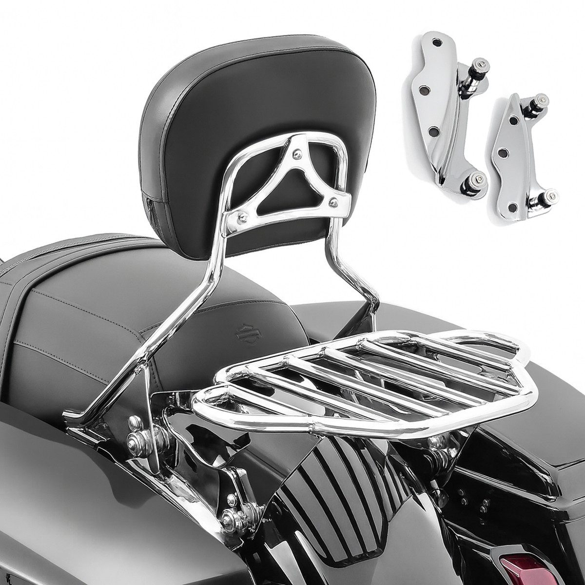 Craftride Halter Sissybar mit Gepäckträger KI und Montagekit für Harley Davidson Tourin