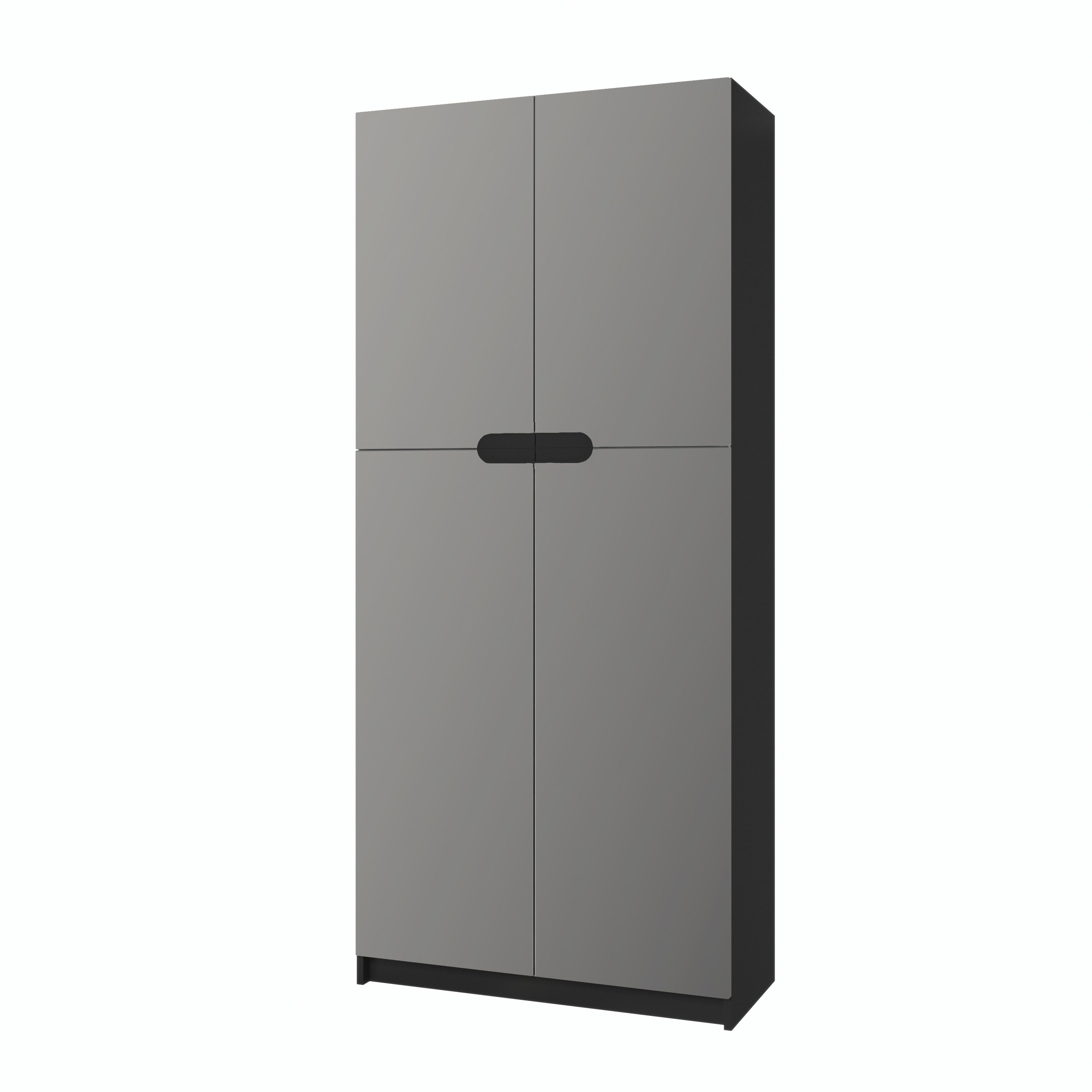 Vladon Aktenschrank Logan (Aktenschrank, mit 5 Fächern und 4 Türen) Schwarz matt/Graphit seidenmatt (82 x 184 x 37 cm)