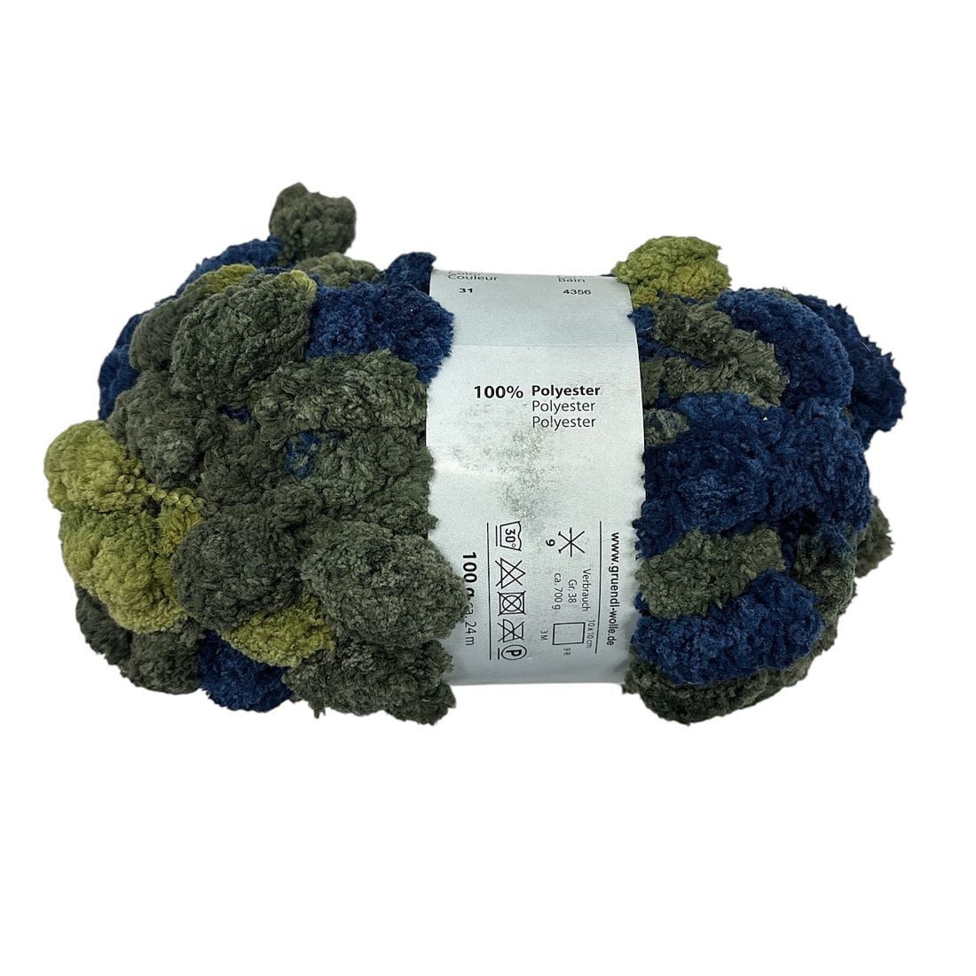 Gründl Big Spirit -Four Seasons Strickwolle 100g Pompomgarn, Noppengarn Effektgarn, 24 m (Packung, 1er Pack), schöner Farbverlauf