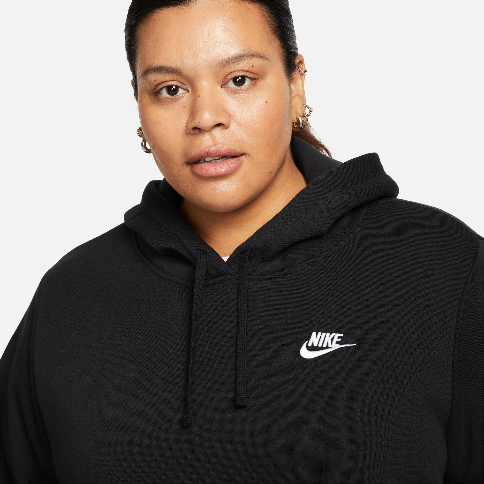 Nike Sportswear Kapuzensweatshirt CLUB FLEECE (PLUS BLACK/WHITE SIZE) PULLOVER HOODIE WOMEN'S