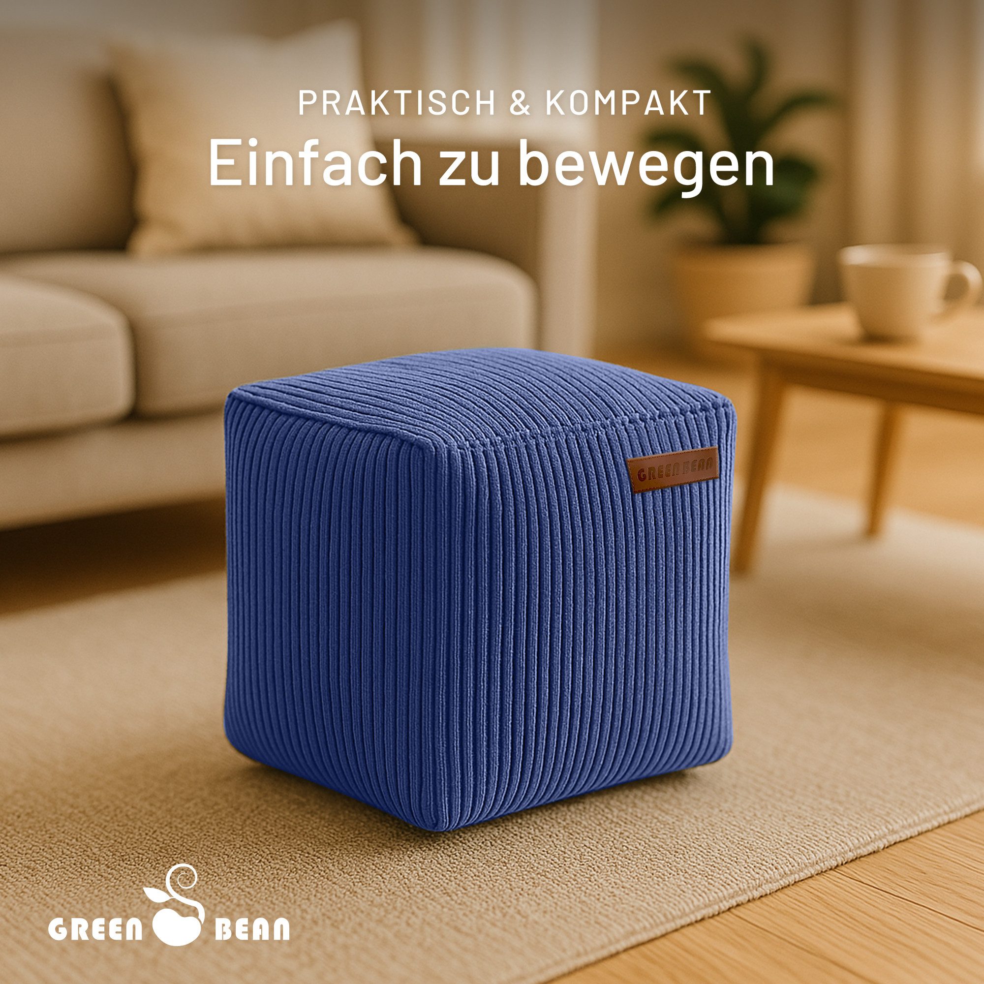 Green Bean Pouf Cube Cord (Indoor Sitzhocker Sitzkissen Fußhocker Relax-Sessel, Made in Germany), die ideale Ergänzung zum Sitzsack – Bild 5 von 5