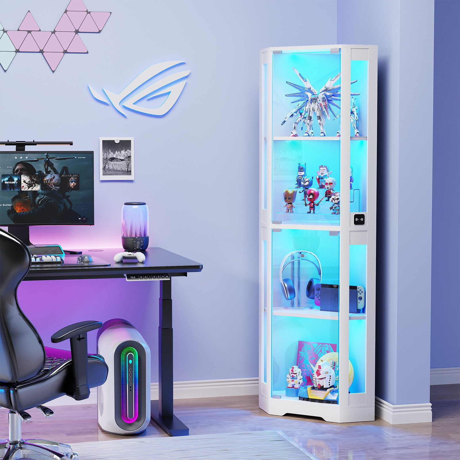 BROTTAR Eckvitrine 4-stöckiger Eckglasanzeigeschrank mit LED günstig online kaufen