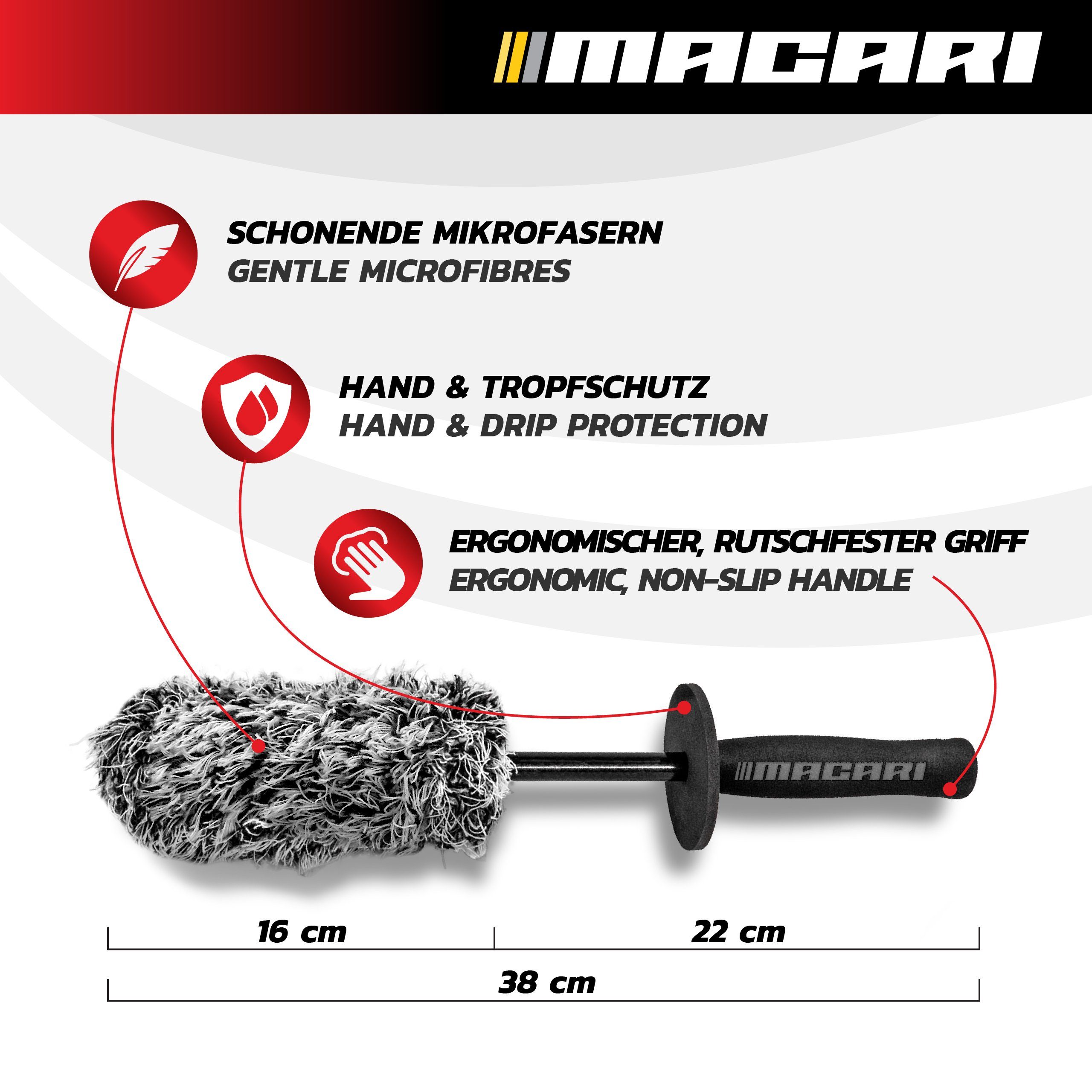 Bürste Felgenbürste Microfaser Felgenbürste Premium Alufelgen schonende für Auto Macari