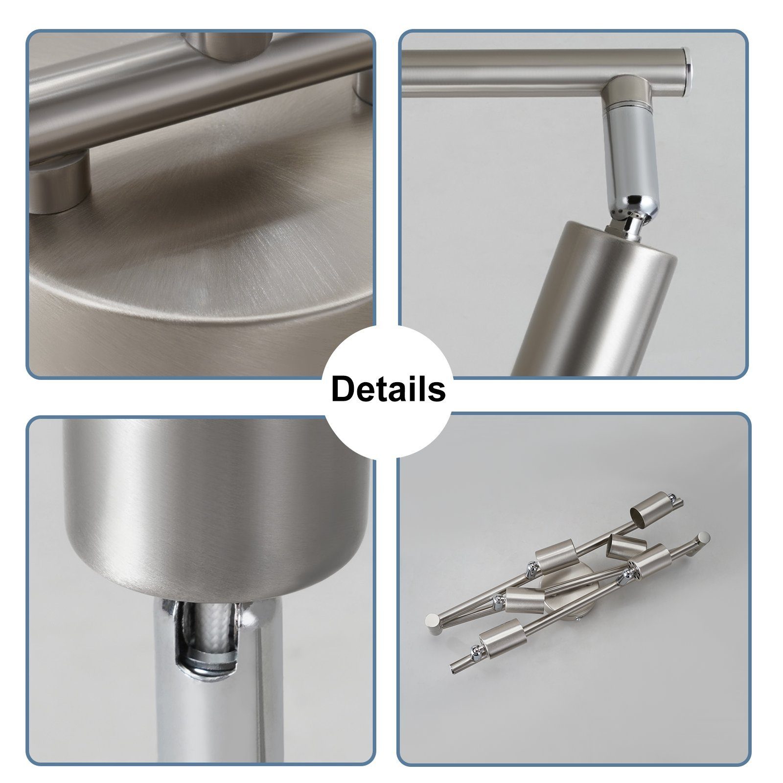 ZMH Deckenspots 6 Flammig - Deckenleuchte Modern Deckenstrahler GU10 Wohnzimmer, Einfasche Installtion, ohne Leuchtmittel, 350°Drehbar Spot Edelstahl Decke innen