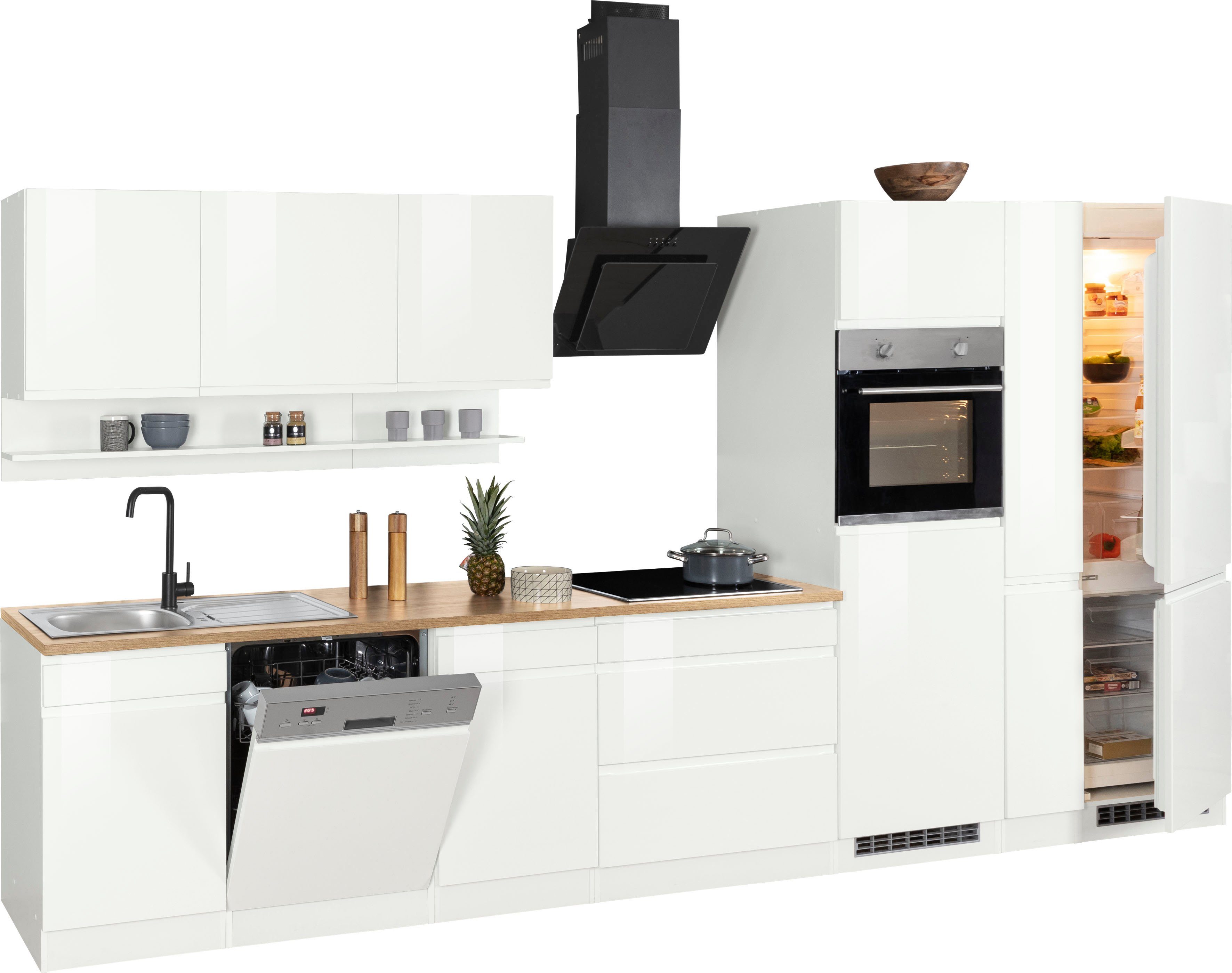 KOCHSTATION Küchenzeile KS-Virginia,neu in verbesserter Ausführung, Breite 390 cm, Soft-Close, mit Glaskeramik-oder Induktionskochfeld