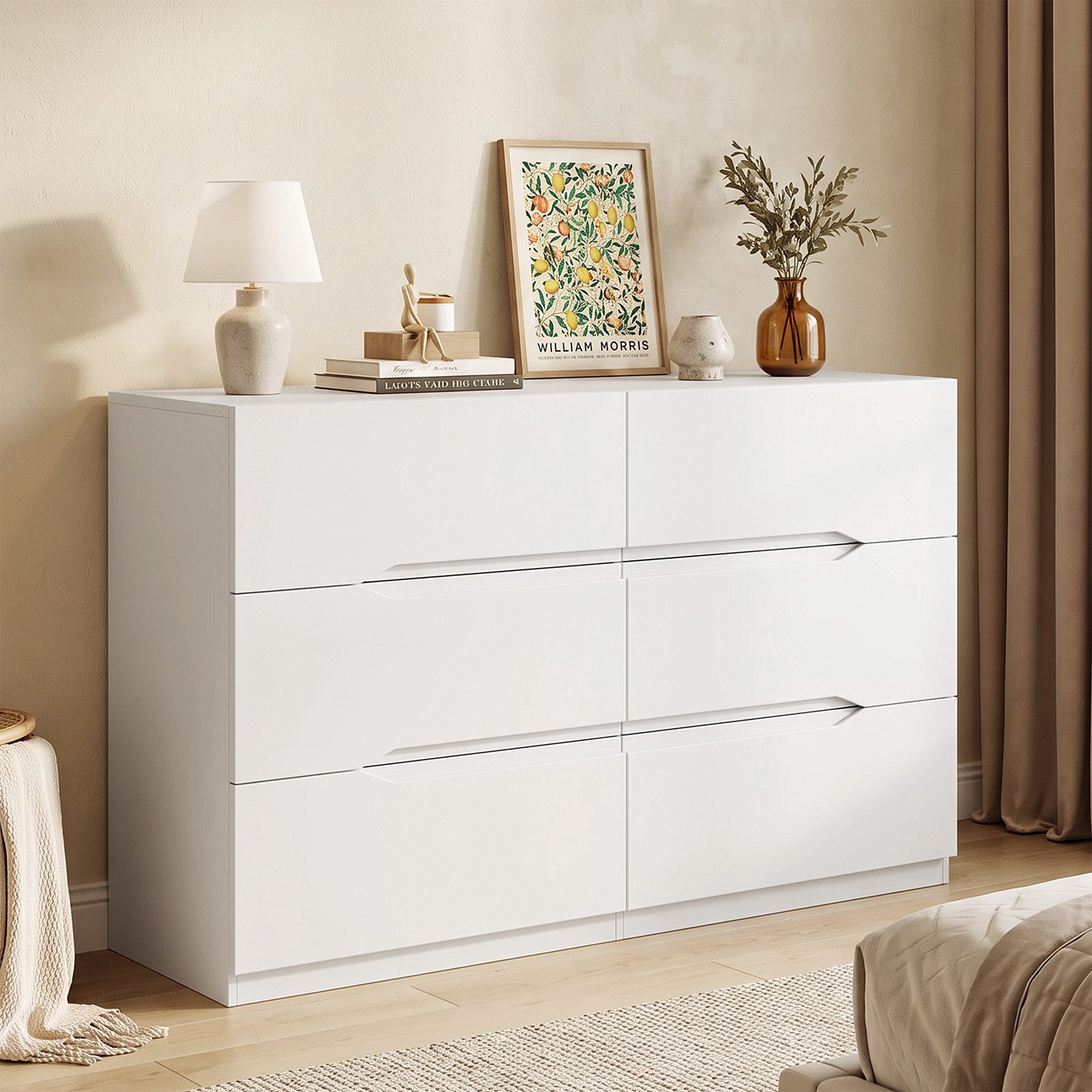 SVEYLXA Kommode Moderne 6-Schubladen Kommode mit griffloser Front (1 St), 120×20×70cm, weiß