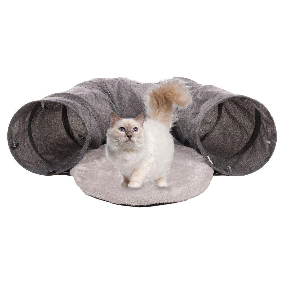 Tiertunnel Katzenspielzeug Gotar Tunnel mit Ball grau